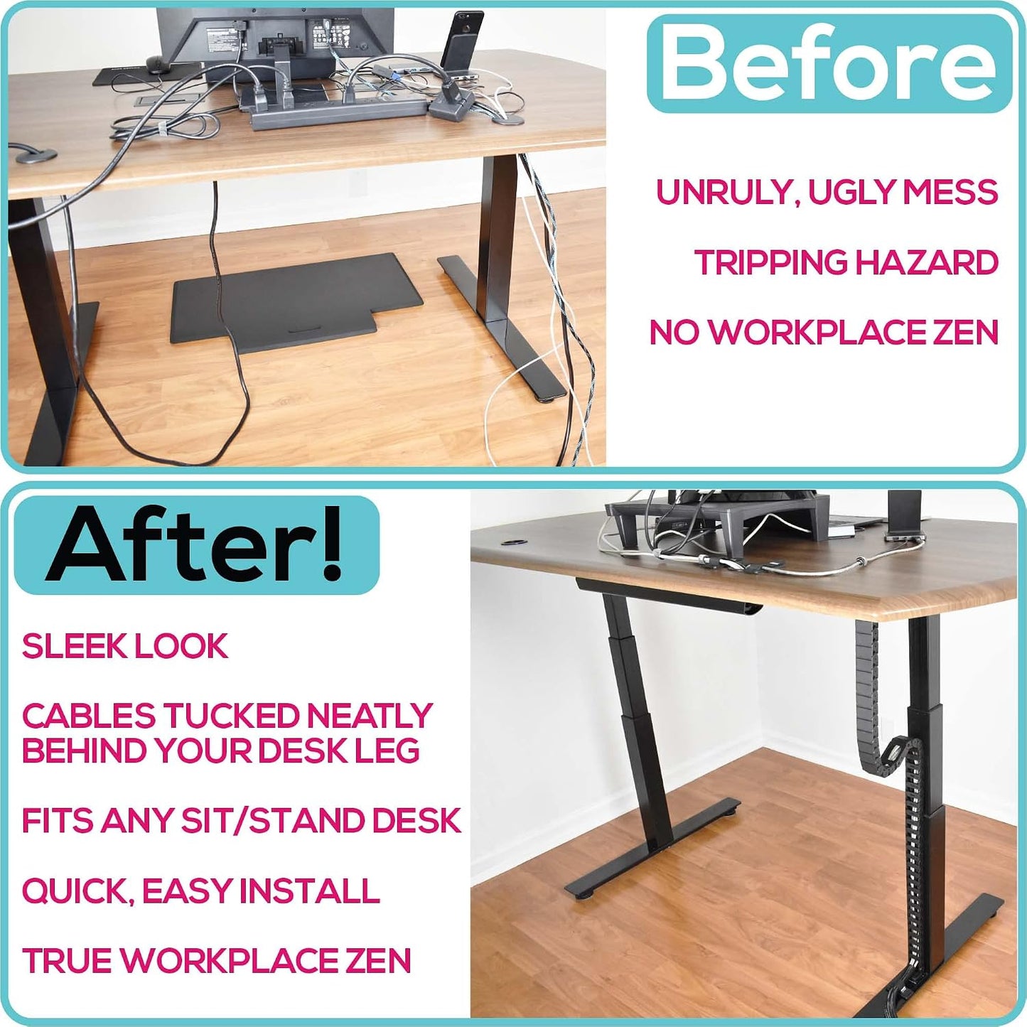 PivyCord-Vez Flex Chain Raceway Cable Management Solution for Sit-Stand Variable Height Desks, Flexible Cable Raceway to Hide, Organize and Protect Wires and Cables, White