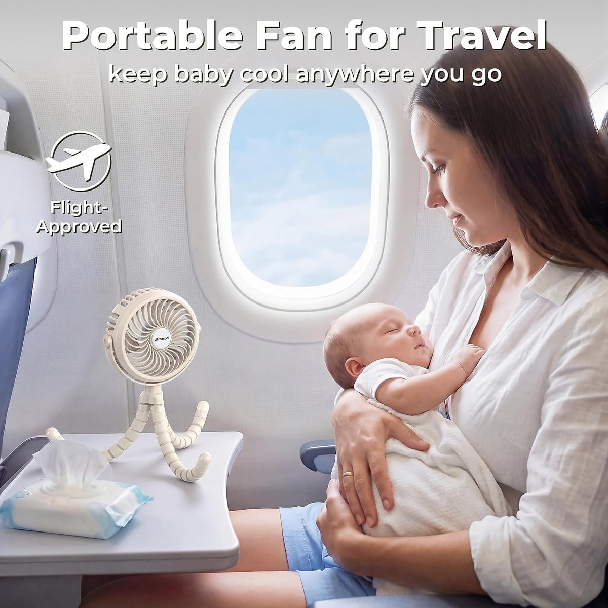 AMACOOL Battery Operated Stroller Fan, Portable Clip On Fan Rechargeable | Baby Travel Essentials for Beach Disney, Newborn Boy & Girl Gifts Registry Search, Cooling for Car Seat Wagon Crib Treadmill