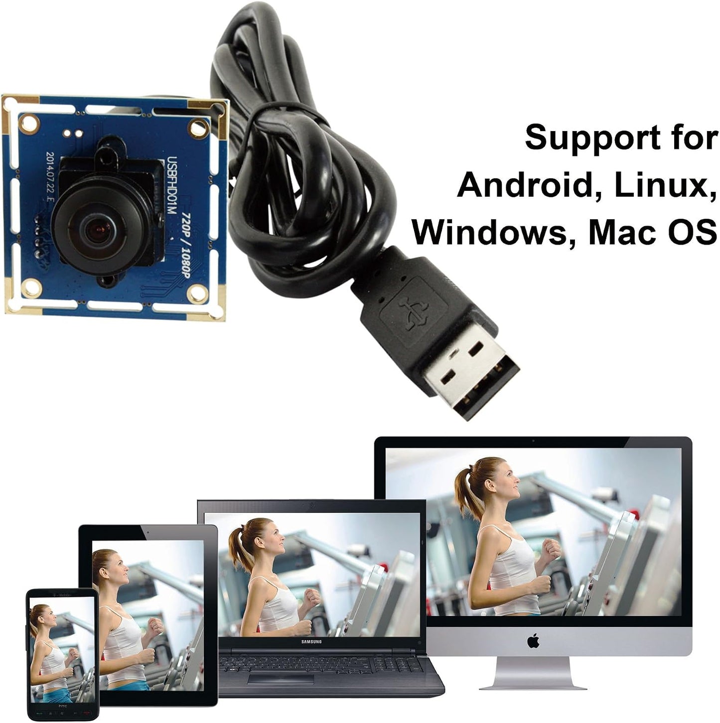 ELP USB Fisheye Camera - 180 Degree 1080P Wide Angle Webcam, High Speed 100fps for Windows, Linux, Android, Mac