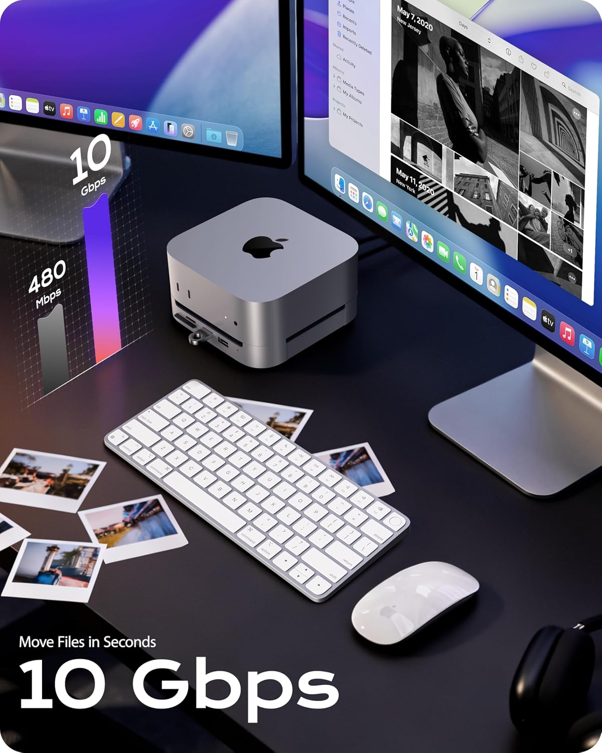 Stouchi Mac mini M4 Dock Stand with NVMe SATA SSD Enclosure, 8-Port Hub | 10Gbps | Easy Power Button | Stable Wi-Fi | 2* USB A 10Gbps, 4K@60Hz HDMI, SD/TF Slot, 2* USB A, Audio 3.5mm | for M4/M4 Pro