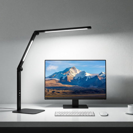 LED Desk Lamp for Home Office with Base, Dimmable Eye Care Architect Desk Light, Adjustable Swing Arm Dual-Light Lighting for Computer Monitor Work Desk Light, Reading, Study &amp; Workbench