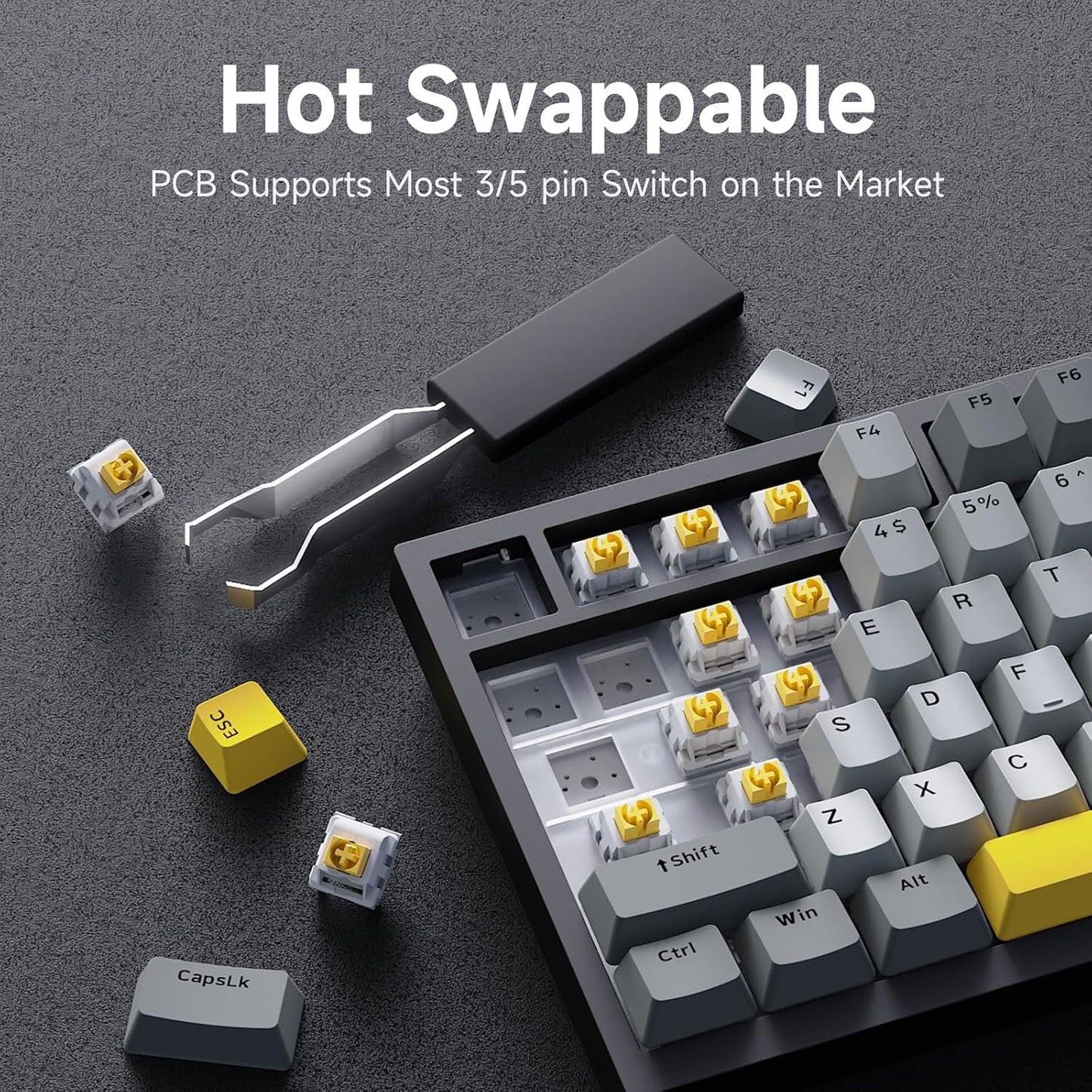 Ajazz AK820 TKL 75% Hot Swappable Mechanical Keyboard with Volume Knob, Gasket Mount Wired Gaming Creamy Keyboard, Pre-lubed Linear Switch, South-Facing RGB, PBT Keycaps