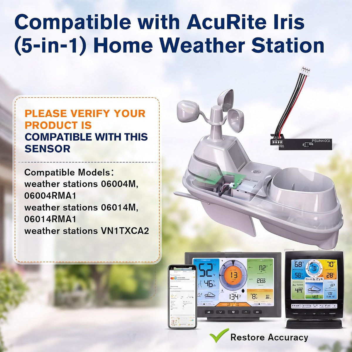 Temperature and Humidity Sensor Replacement Compatible with AcuRite 5-in-1