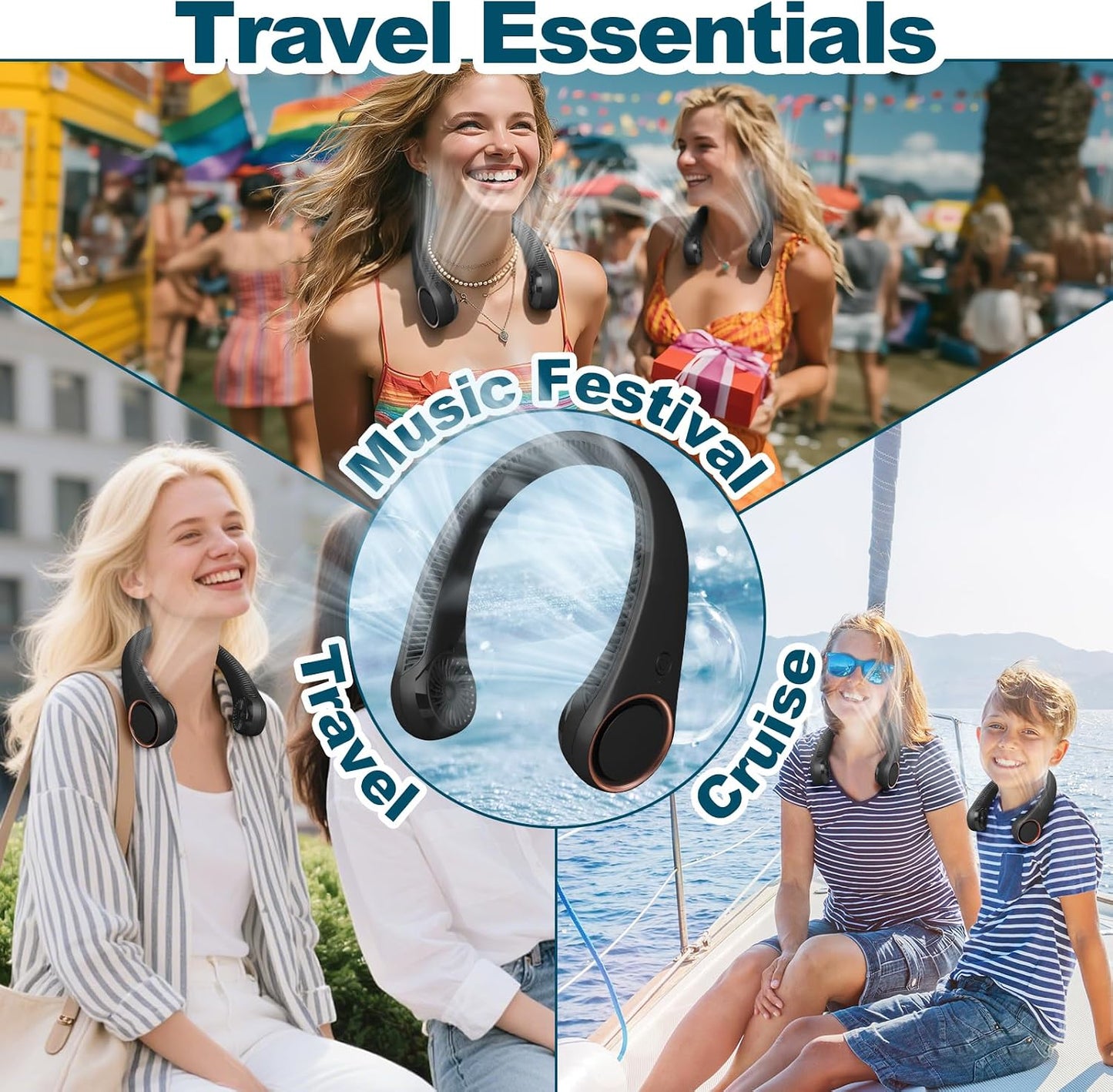 CIVPOWER Neck Fan: Portable Personal Neck Cooling Rechargeable Bladeless Fan - Hands Free 3 Speed 4000 mAh Battery USB Operated Wearable Headphone Design - Gift for Men Women Outdoor (Black)