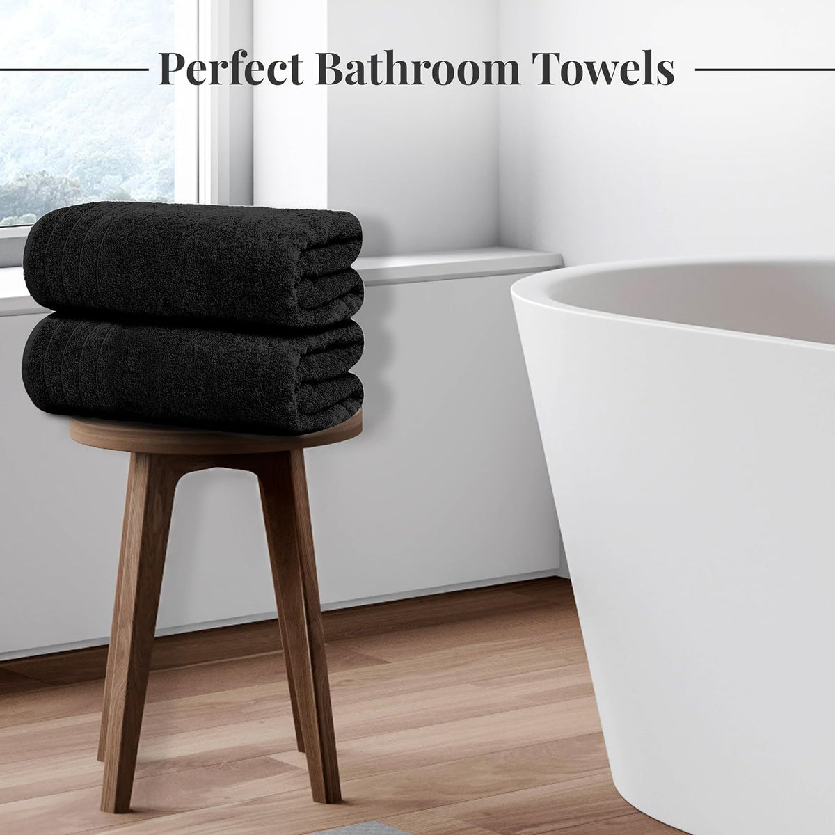 Tens Towels 4 Piece Extra Large Bath Towels 30 x 60 Inches, Black