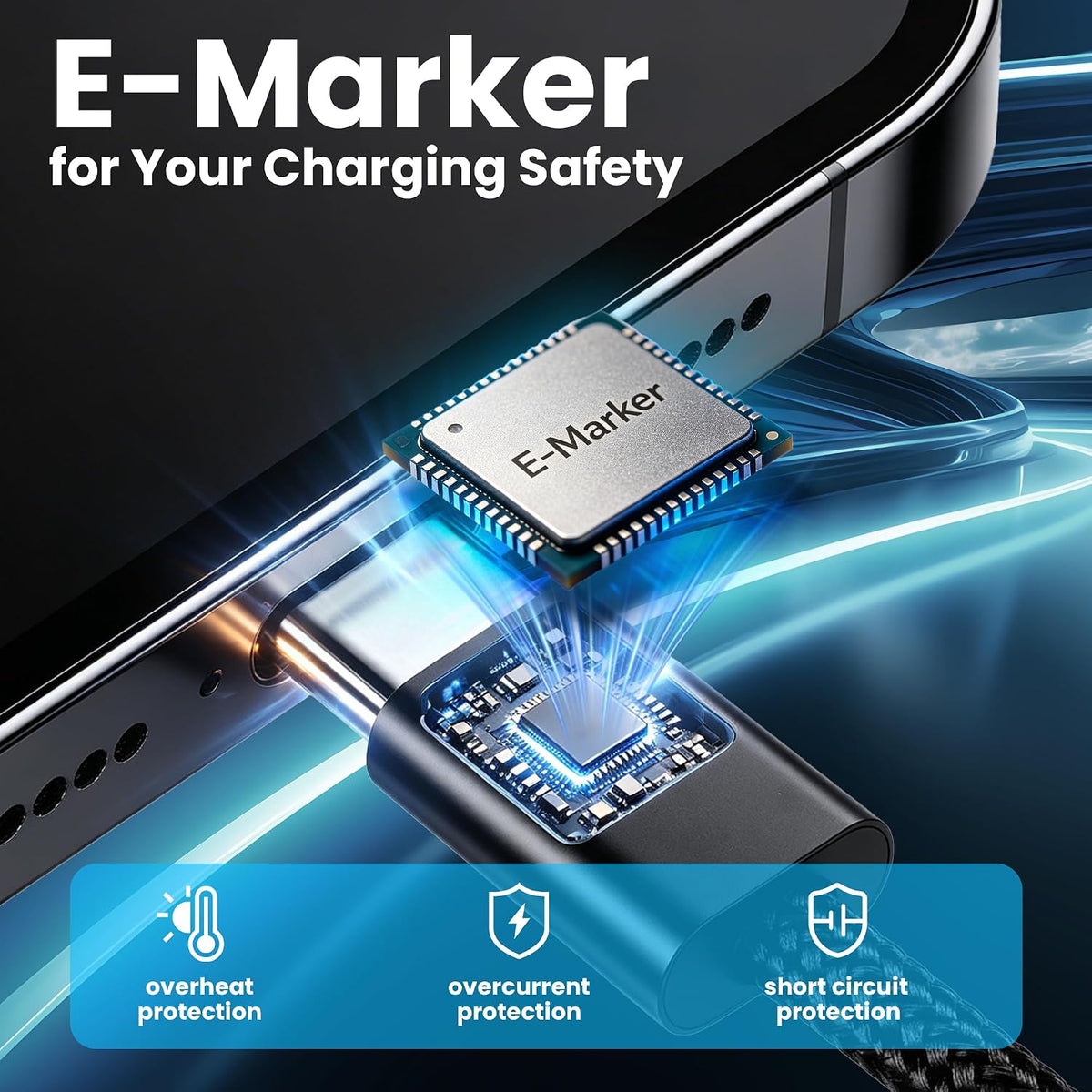 240W USB C to USB C Cable, 5 Pack Braided Type-C Fast Charging Cord(Black)