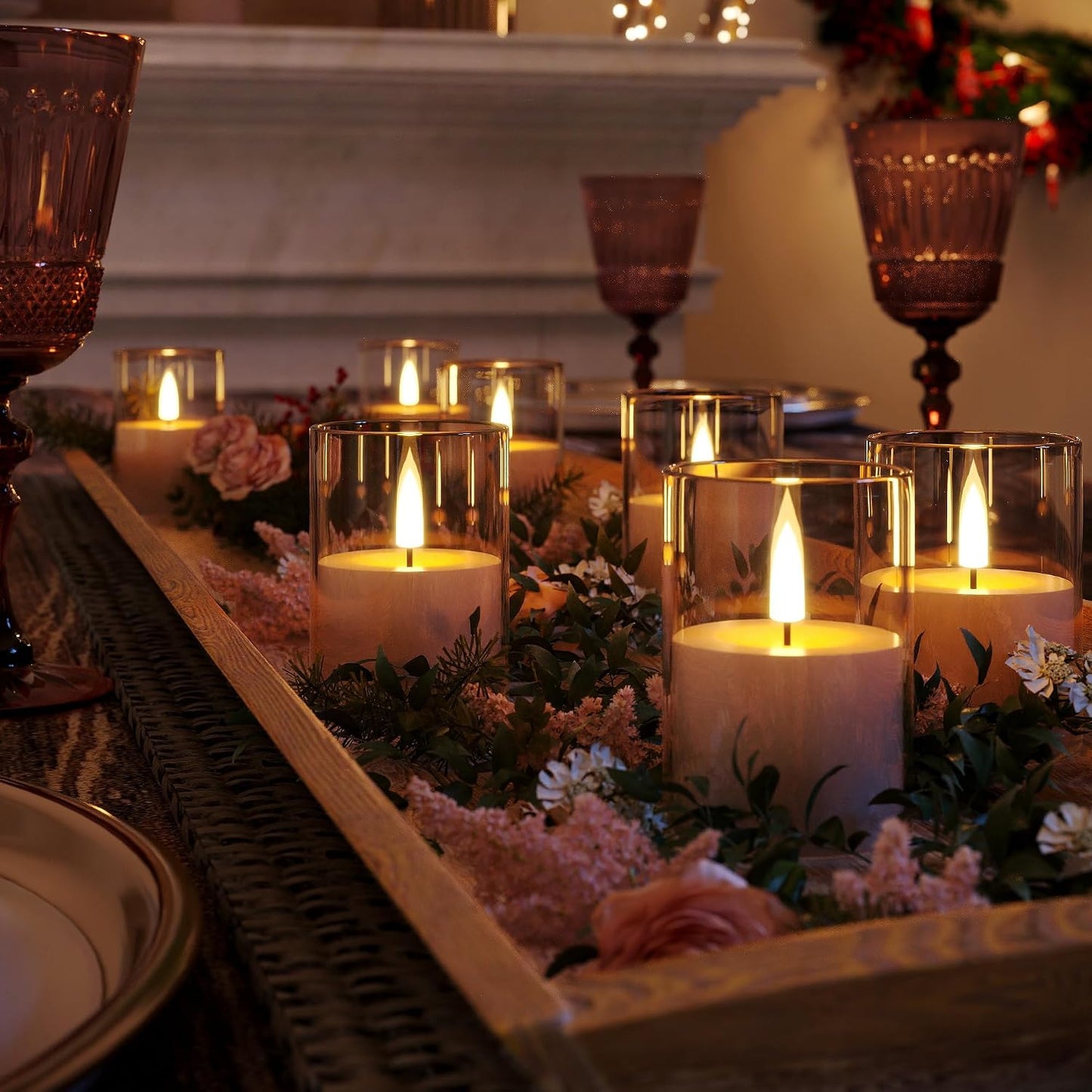 VIODAIM 12Pack Flickering Flameless LED Candles with Timer, Battery Powered - Small Pillar & Votive, Clear (2"X3") | Small Pillar & Votive Candle with Realistic Flickering Warm Glow for Centerpieces, Wedding Tables, Holiday, and Home Decor