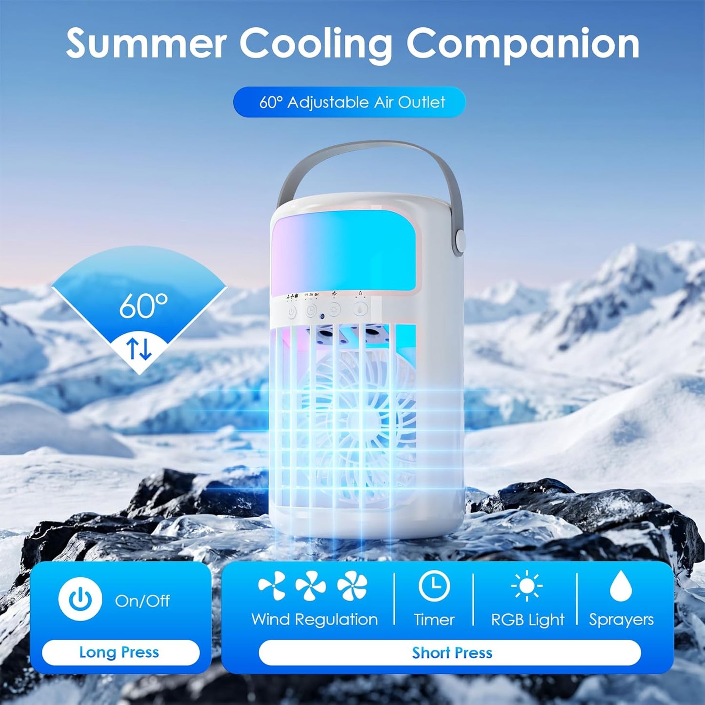 Portable Air Conditioners, Evaporative Air Cooler, 4-in-1 Portable AC Fan, 1500ML Tank, 3 Speeds & 2 Mist Modes, Remote, USB-C Cooling for Bedroom Office Camping