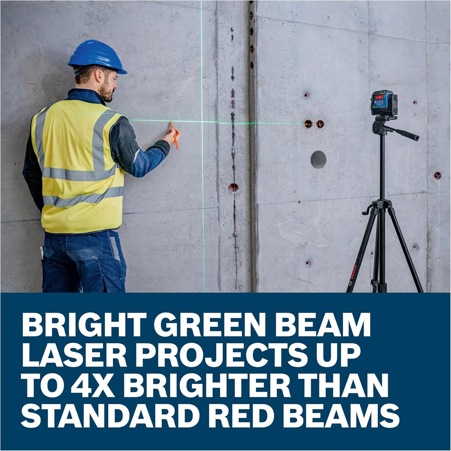 BOSCH GLL50-20G 50 Ft Green-Beam Self-Leveling Cross-Line Laser, Includes Integrated Magnetic Mount, 2 AA Batteries, & Soft Pouch