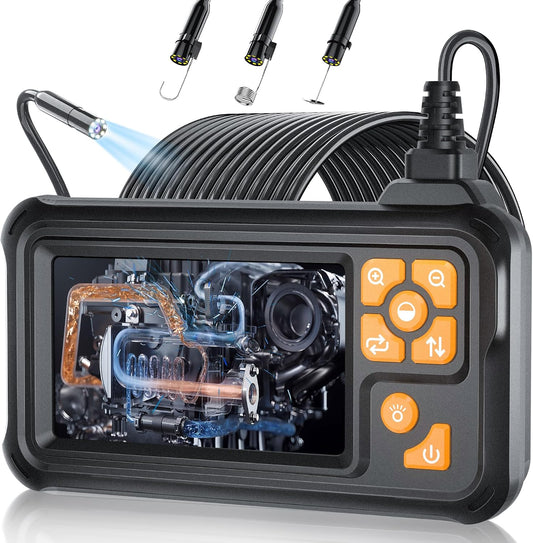50FT Inspection Endoscope Camera with Light,1080P HD Borescope Camera | IP67 Waterproof Sewer Camera with 8 LED Lights Snake Camera with 4.3" IPS Screen, Semi-Rigid Cable for Auto & Plumbin Tools