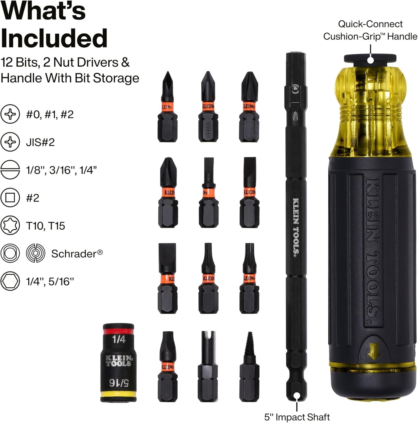 Klein Tools 32304 Screwdriver, 14-in-1 Adjustable Screwdriver with Flip Socket, HVAC Nut Drivers and Bits, Impact Rated