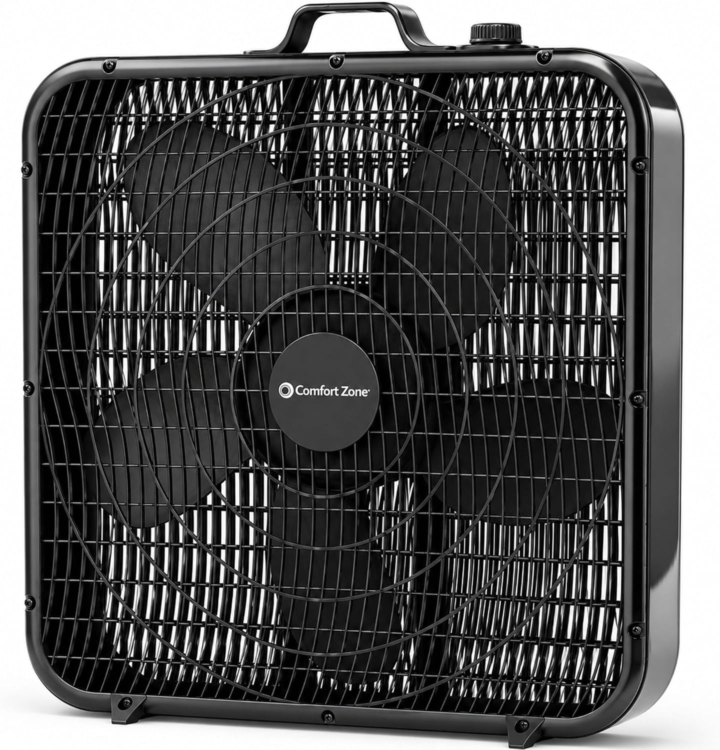 Comfort Zone Box Fan with Carry Handle, 20 inch, 3 Speed Full-Force Air Circulation with Air Conditioner, Floor Fan, Bedroom Fan, Airflow 15.03 ft/sec, Ideal for Home, Bedroom & Office, CZ200ABK