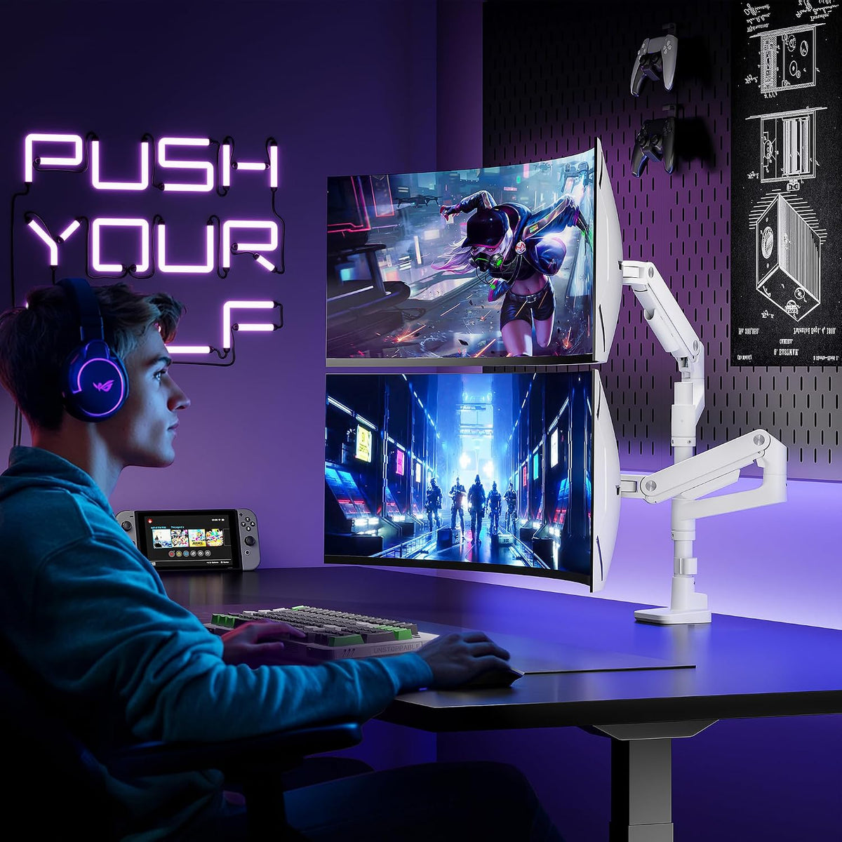 Dual Monitor Arm Desk Mount for 17-49 Inch Monitors Holds 44 lbs, White