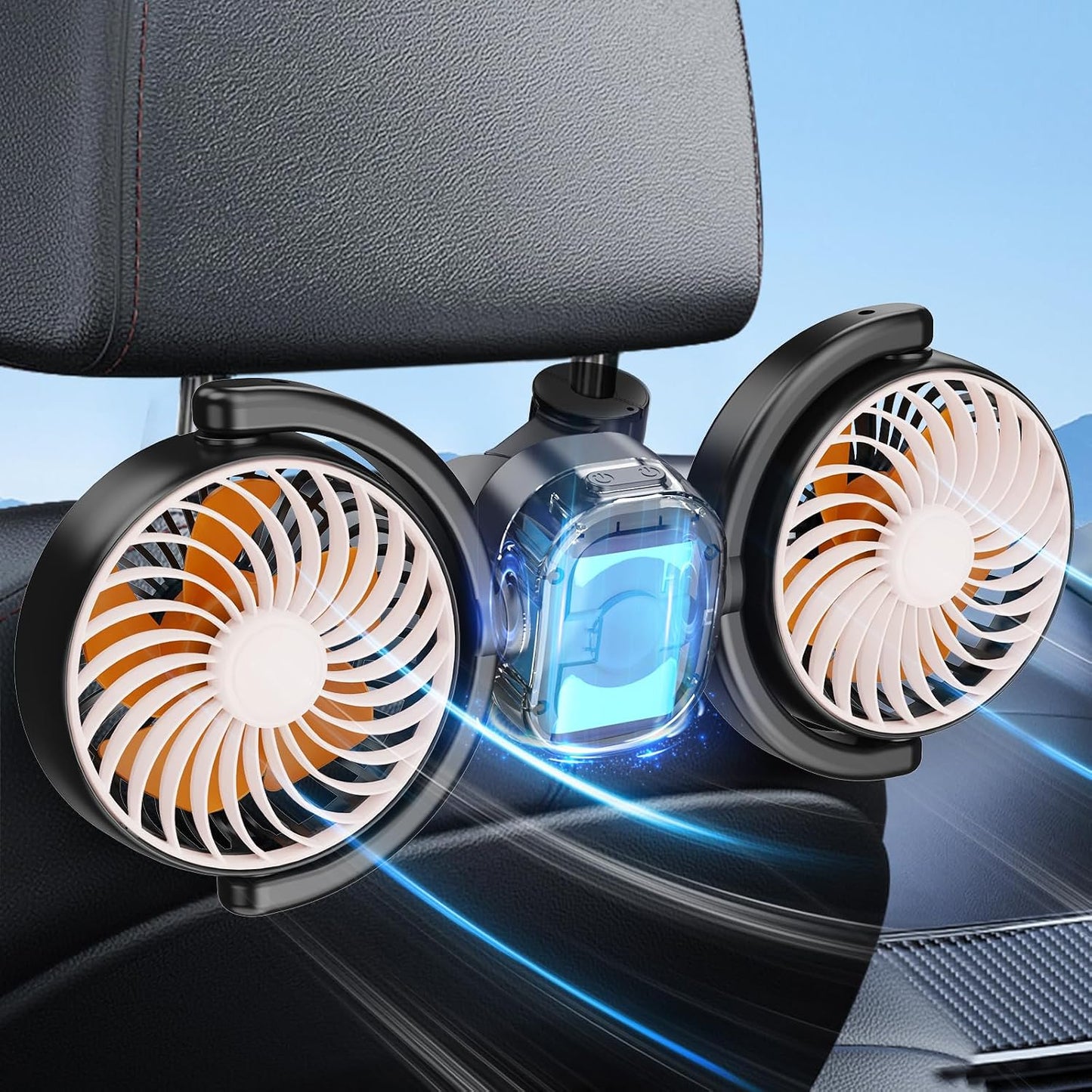 Dealswin Rechargeable Car Fan for Back Seat, Battery and USB Dual Power Car Fans for Baby Kids, Powerful 3 Speeds 360° Rotatable Dual Head Cooling Car Seat Fan