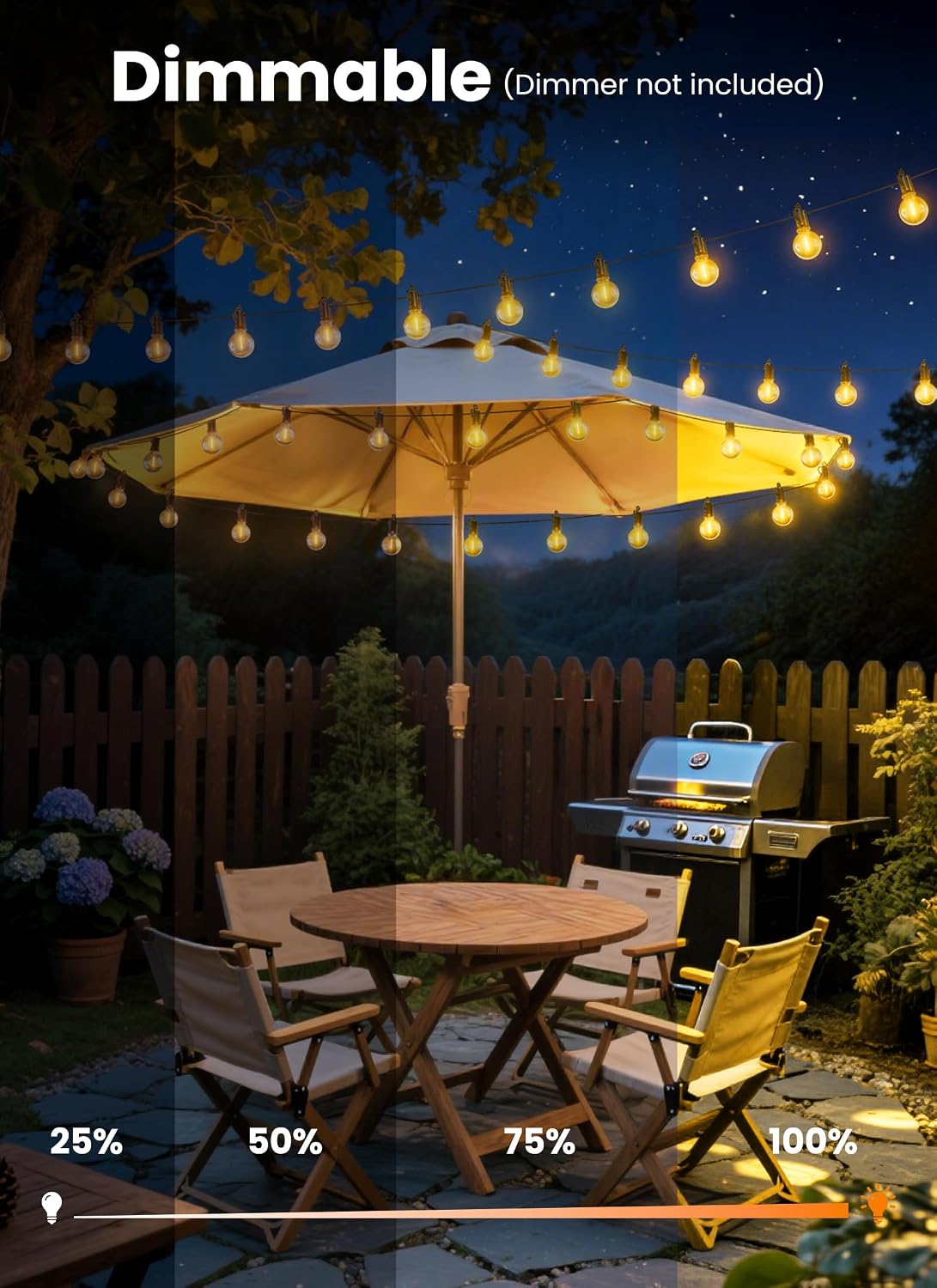 100FT 52 LED Bulbs Outdoor String Lights, IP65 Waterproof String Lights | G40 Shatterproof Connectable Outside Patio Light for Backyard Porch Balcony Garden Decor Christmas Camping Gazebo