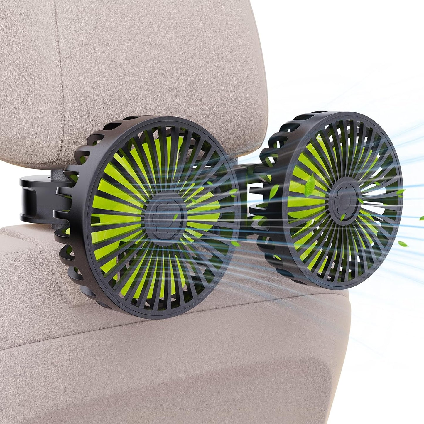 Dual-Head USB Car Cooling Fans for Backseat Kids 3 Adjustable Speeds