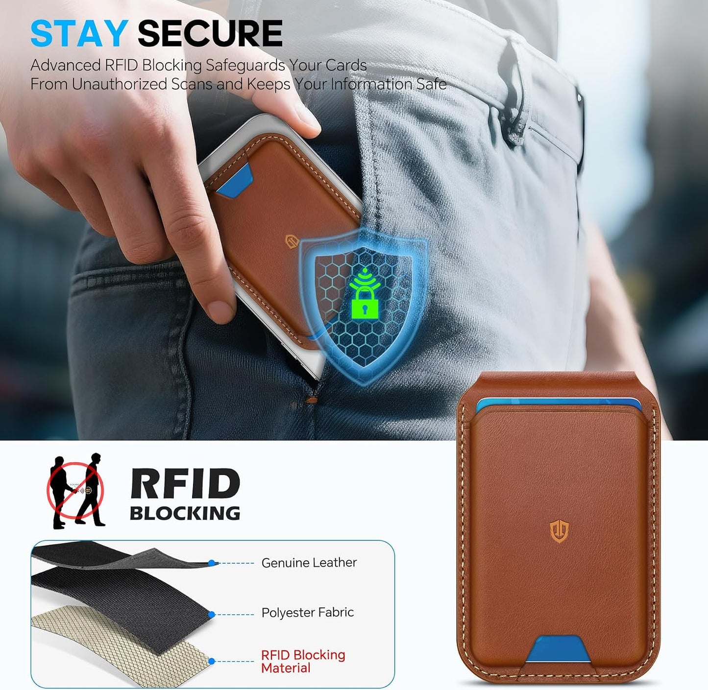 SHIELDON Genuine Leather Magnetic Wallet Stand for MagSafe, Retro Brown | Strong Magnetic, Card Holder, Kickstand, Angle Adjustment, Rfid Blocking, for iPhone 17/16/15/14/13/12 Series & Magnet Case