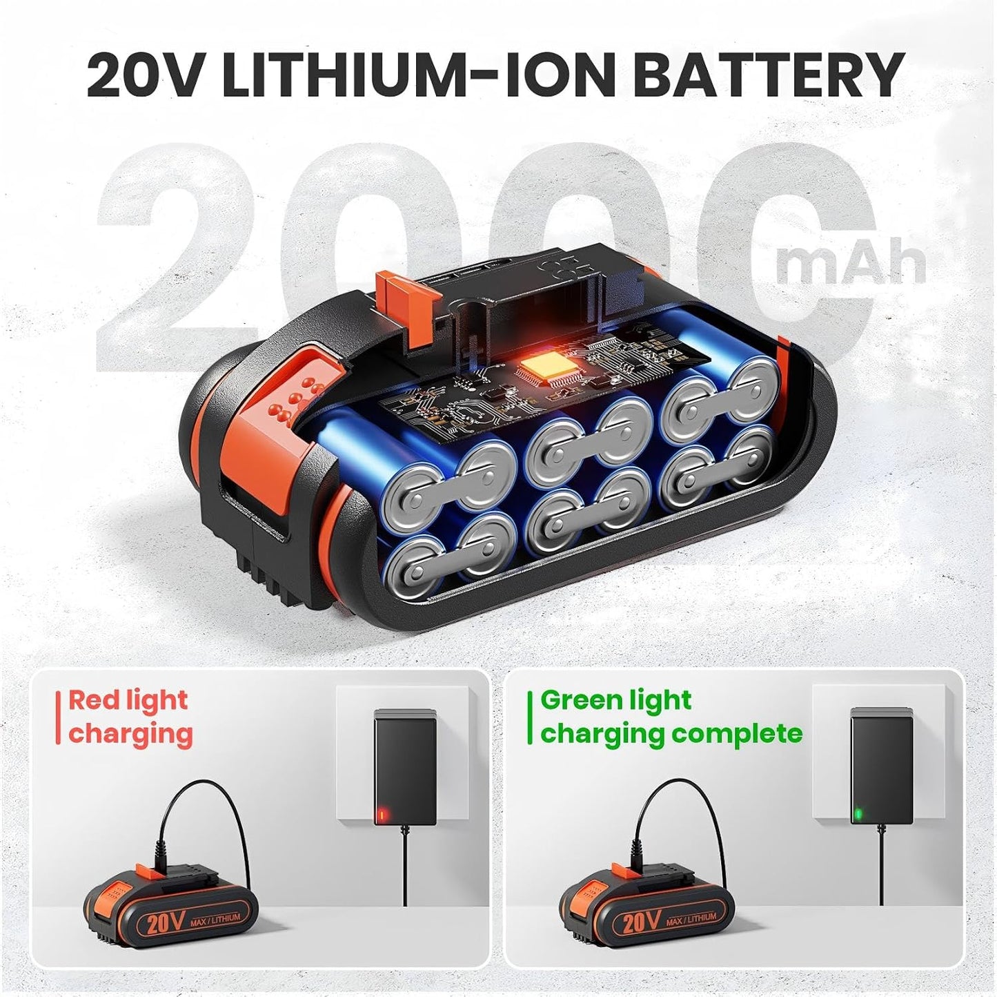 20V Cordless Drill Driver Set, Electric Power Screwdriver Drill with 2.0Ah Battery, 3/8" Keyless Chuck, 18+1 Torque Settings, 2 Speed, LED Light, 42PCS Accessory Kit