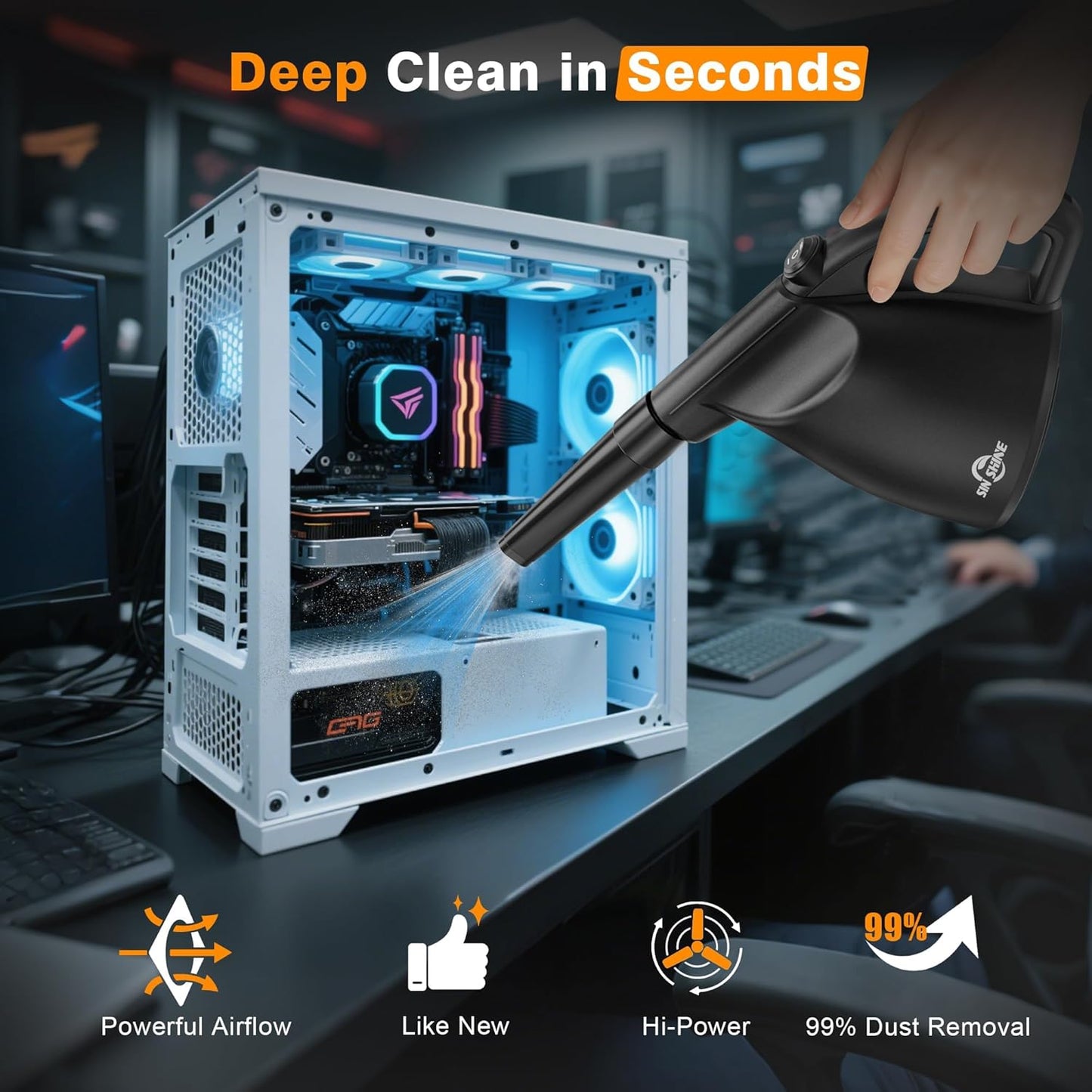 Compressed Air Duster-110000RPM Super Power Electric Air Duster for Cleaning Dust, Hairs, Crumbs, Scraps for Laptop, Computer, Replaces Compressed Air Cans & Canned Air (Jet-Black