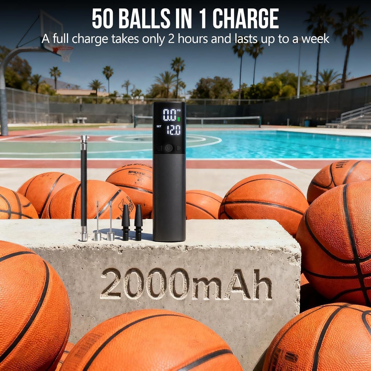 Electric Ball Pump,Smart Air Pump Portable Fast Inflation Accurate Pressure Gauge and Digital LCD Display for All Sport Balls Basketball Football Soccer Volleyball (2Pin & 2Nozzle & 1Spout)