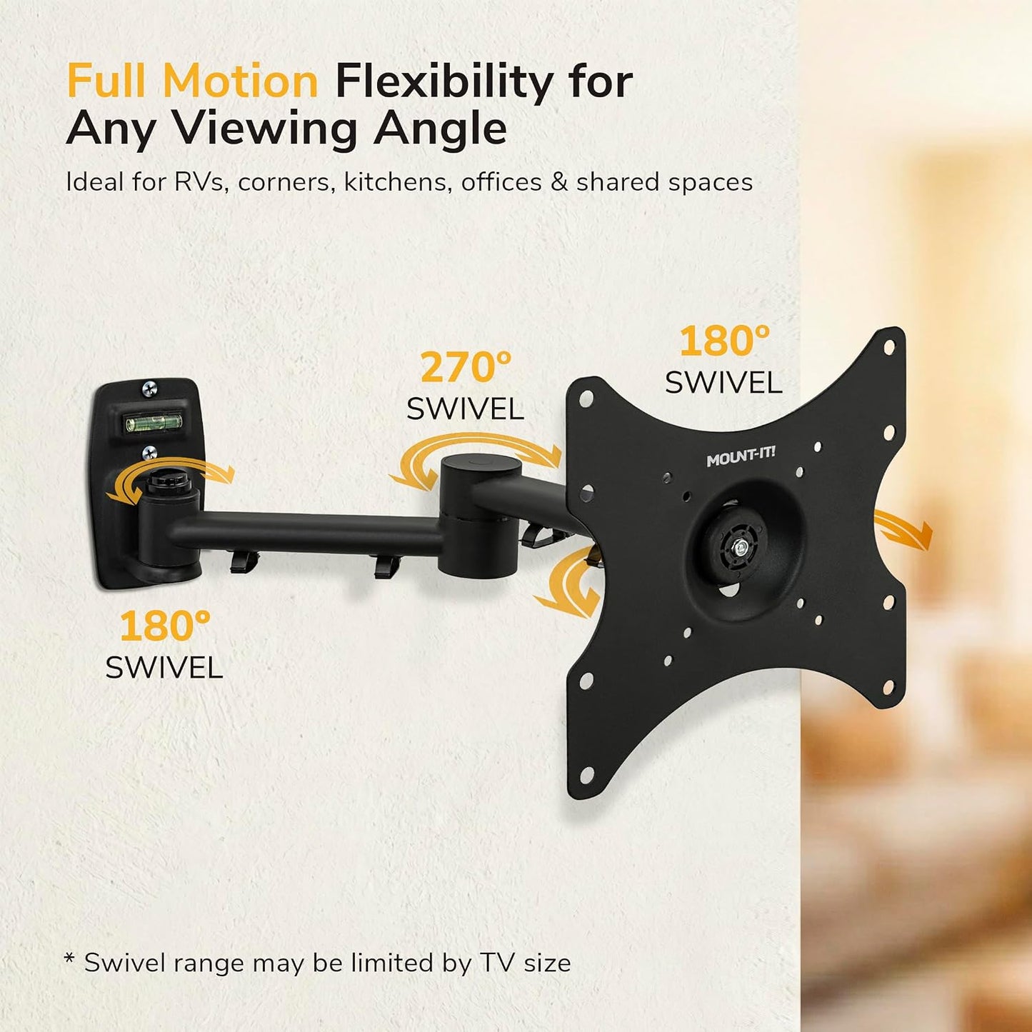 Mount-It! Full Motion TV Wall Mount Bracket for 13-42” Screens – 18" Articulating Arm, Quick Release Plate, Tilt Swivel Rotate, Anti-Theft Lock, Single Stud Install, Supports 44 lbs, VESA 75–200
