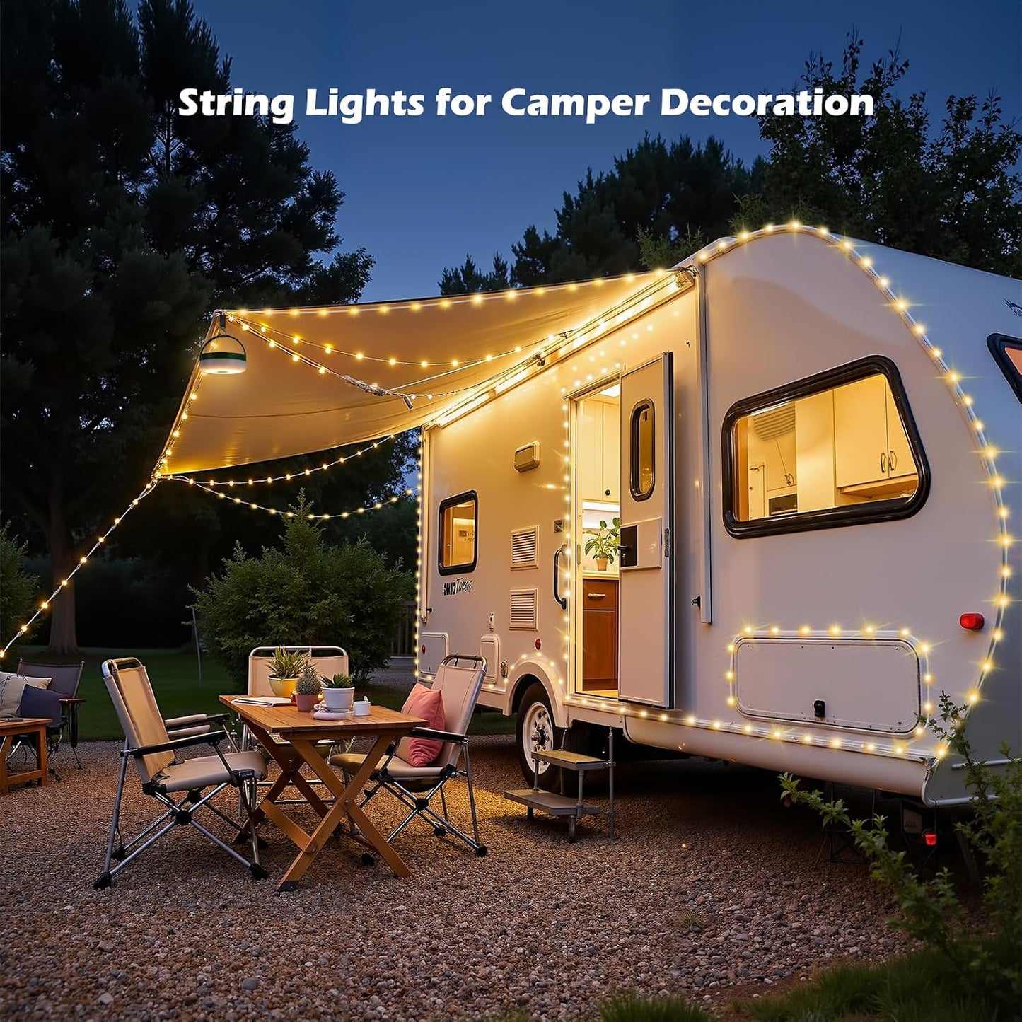Solar Camping String Lights, 33FT 100LED Quick Storage Rechargeable Tent Lights with 9 Lighting Modes, Portable Camping Fairy Lights Waterproof for Outdoor Patio Garden Party Decorations