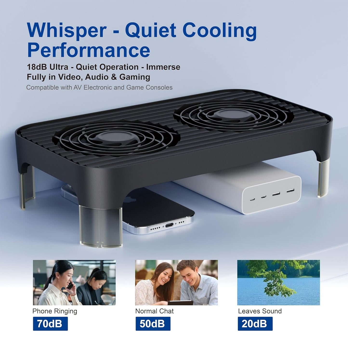 X4 Quiet USB Cooling Fan, High Speed Dual 140mm USB PC Fan with One-Touch Switch, Stackable Design for Router, Laptop, Receiver, Amplifier, DVR, PlayStation, Xbox, Computer Cabinet Cooling