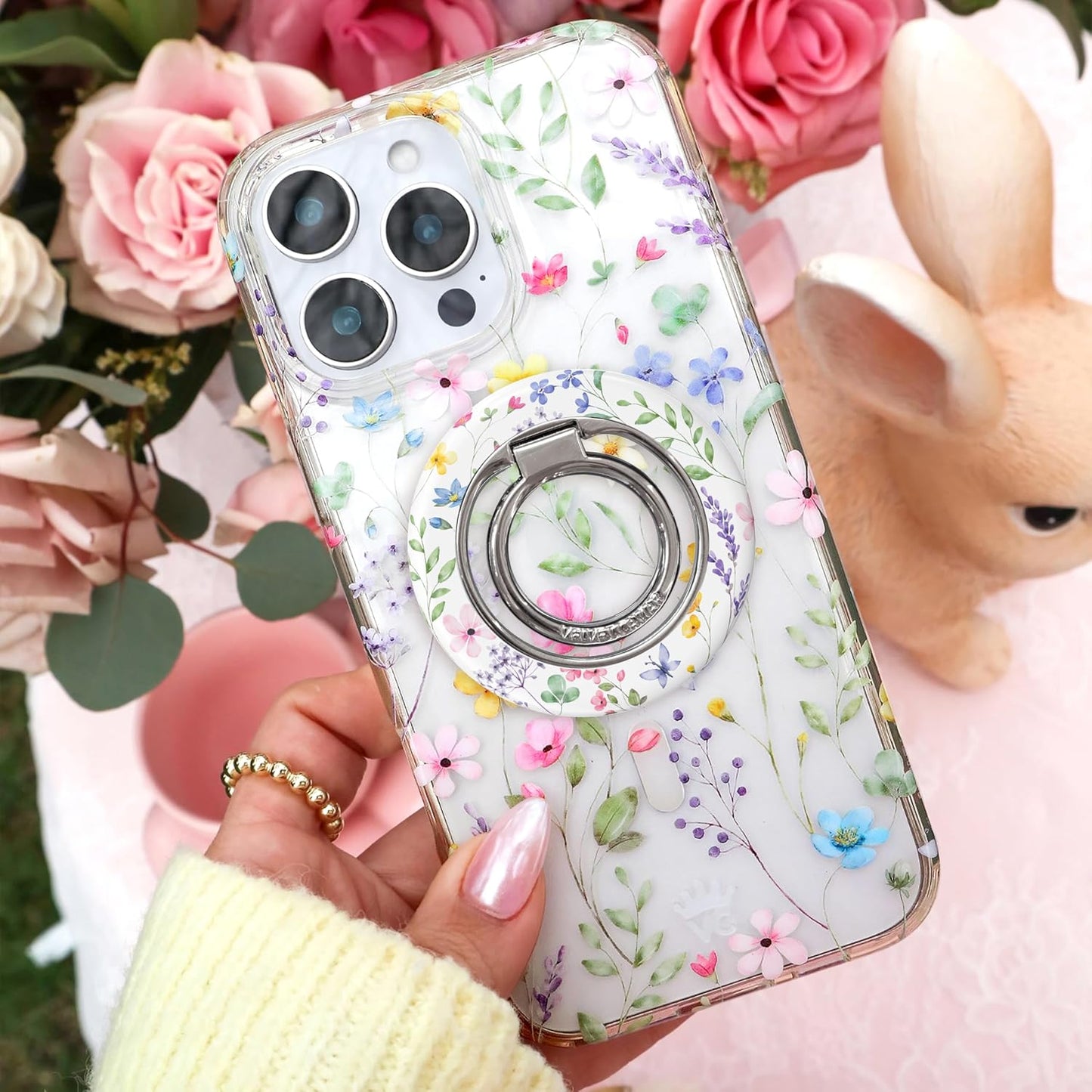VELVET CAVIAR Compatible with MagSafe Phone Grip 2.0 | Cute Magnetic Ring Holder | Finger Loop Kickstand | Pop On Accessory for iPhone 17, 16, 15, 14, 13, 12 | Enchanted Floral
