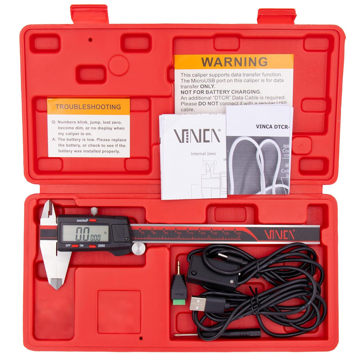 IP54 Grade Digital Caliper, DCLA-0605 6 Inch/150mm, Inch/Millimeter/Fraction Conversion, Stainless Steel, Large LCD Screen