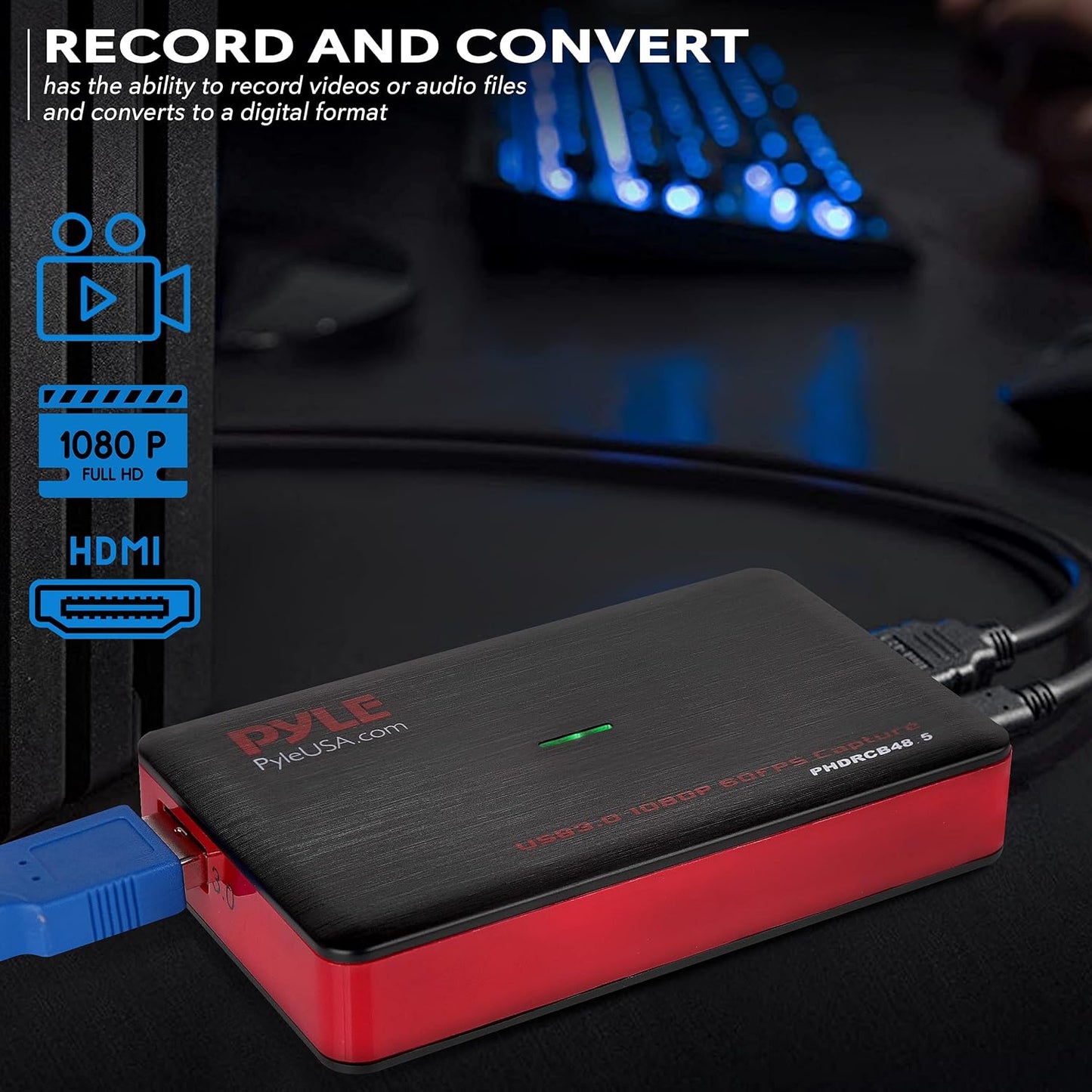PyleUsa Capture Card Device, 4K HDMI Video Capture Card, 1080P 60FPS, HDMI to USB 3.0 Capture Card for Live Streaming Work with Camera, USB, SD, PC, DVD, Xbox One, Xbox 360, PS4, PS3 and Wii-PHDRCB48