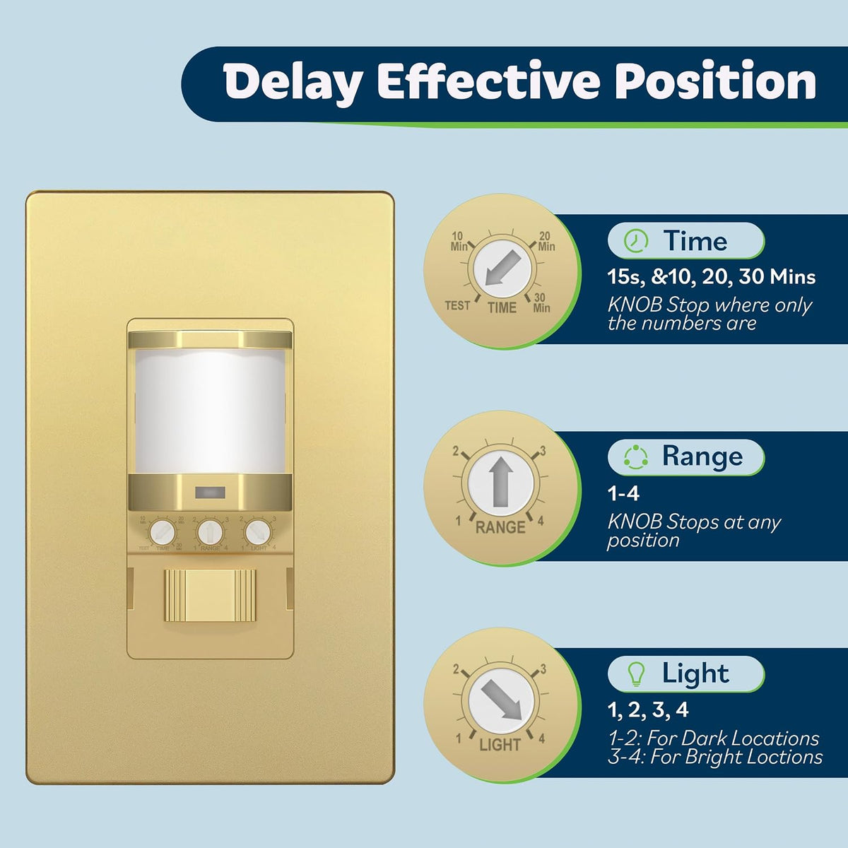 TOPGREENER Occupancy/Vacancy PIR Motion Sensor Light Switch, Gold, 1 Pack