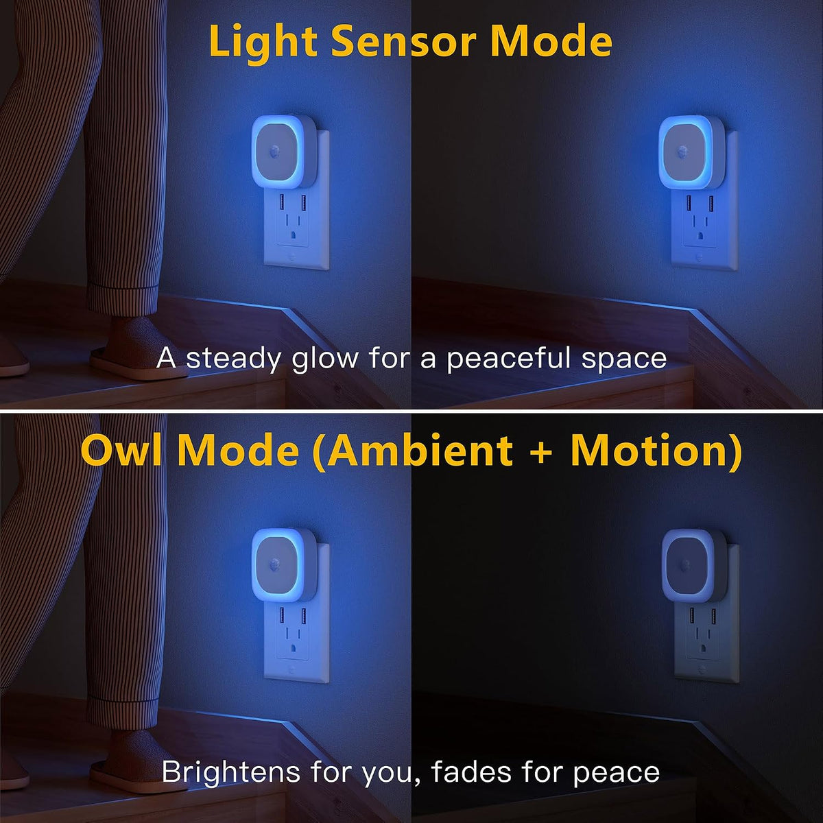 YUNLEX Night Lights Plug into Wall Motion Sensor for Toilets, 2 Pack