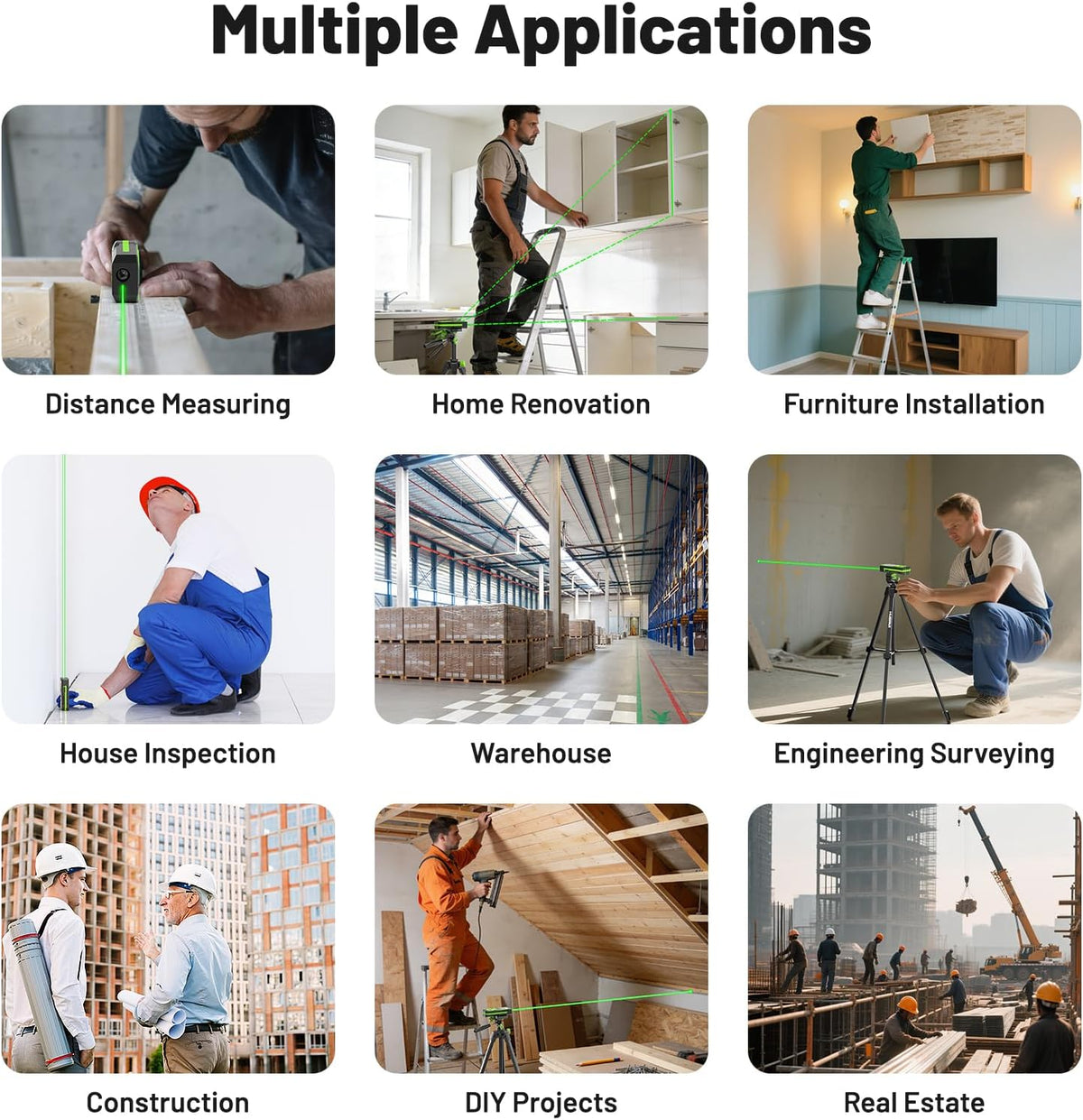 Huepar 395FT Bluetooth Green Laser Measuring Tool S120-G-BT | with 60" Tripod, APP Control, 1/16in Accuracy Laser Distance Measurement Tool, Digital Laser Room Measuring Device