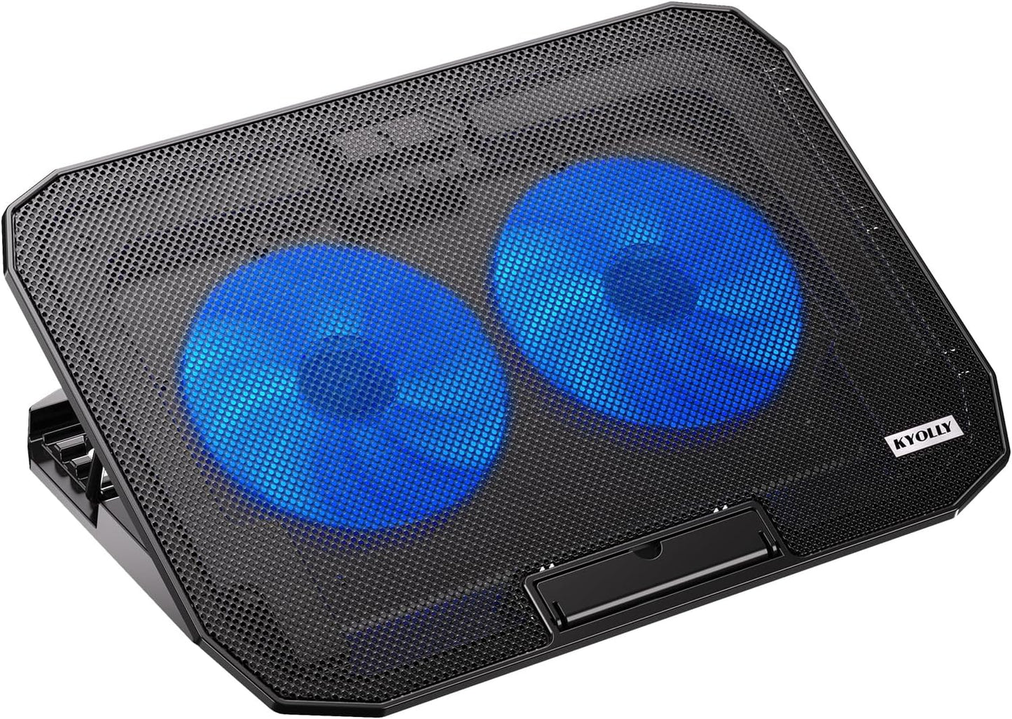 KYOLLY Ultra Slim Laptop Cooling Pad with 2 Quiet Big Fans, 5 Height Adjustable Ergonomic Stand, Portable Cooler for 10-15.6 Inch Laptops, Speed Control and 2 USB Ports