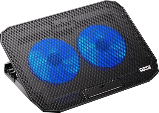 KYOLLY Ultra Slim Laptop Cooling Pad with 2 Quiet Big Fans, 5 Height Adjustable Ergonomic Stand, Portable Cooler for 10-15.6 Inch Laptops, Speed Control and 2 USB Ports