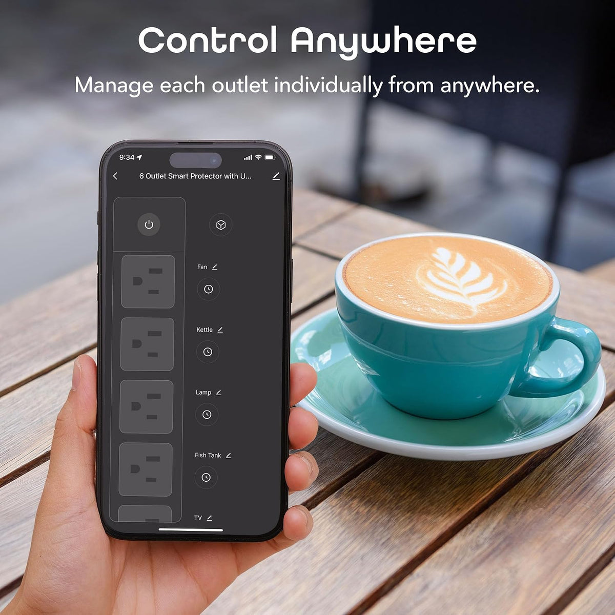 Geeni Smart Plug Power Strip, 6 Outlets & 2 USB Ports, Surge, 6 ft., Black