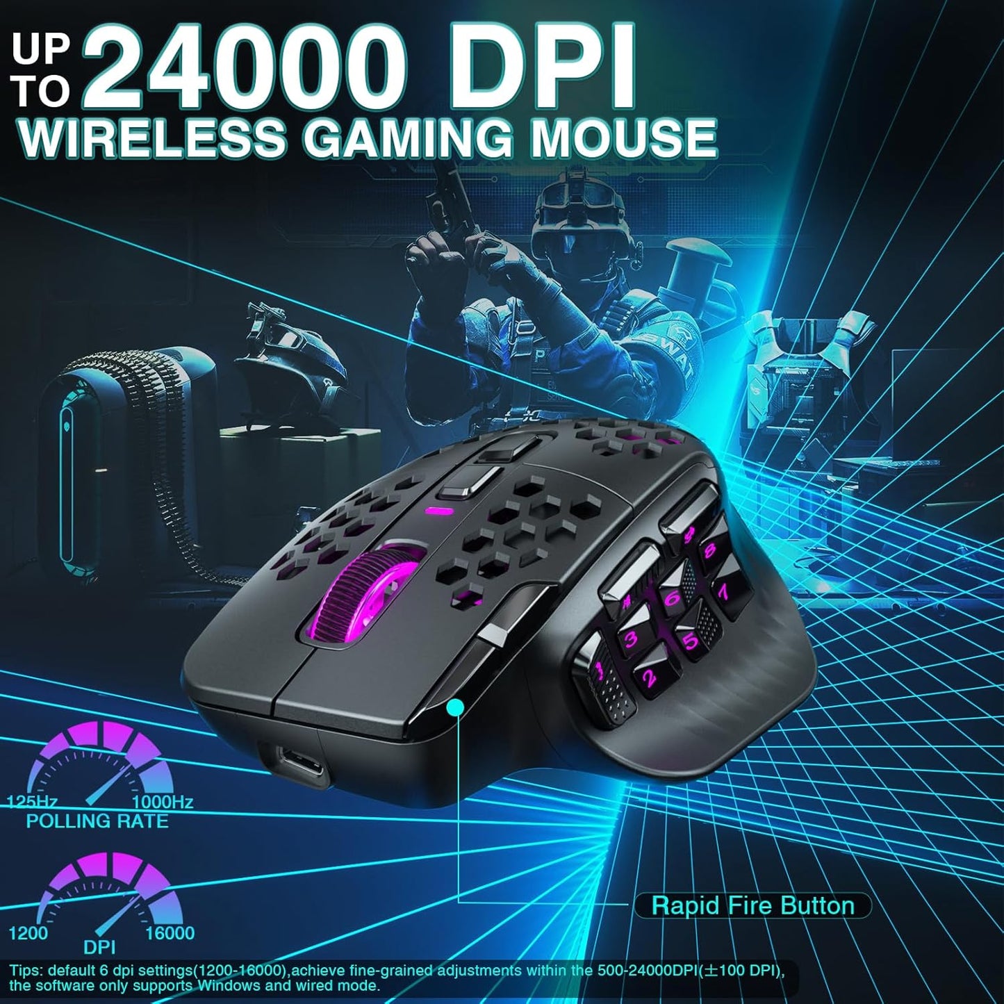 SOLAKAKA SM809 Pro MMO Gaming Mouse with 9 Side Buttons,24000 DPI RGB Mouse for Gamer,16 Programmable Macros MMO Mouse,Black