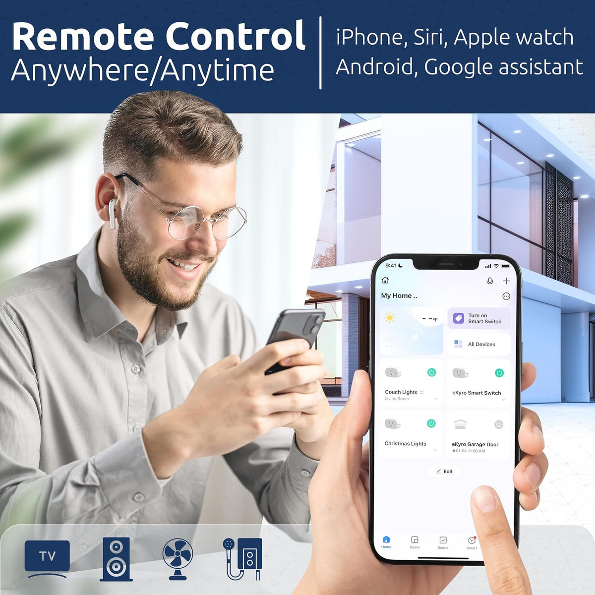 eKyro Smart Plug | Compatible with Alexa, Google Home Assistant, iPhone, Siri, Android, Power Tracking 15A 1800W, No Hub or Subscription Required, Apple Intelligence, Gemini (Non-Monitoring, 4)