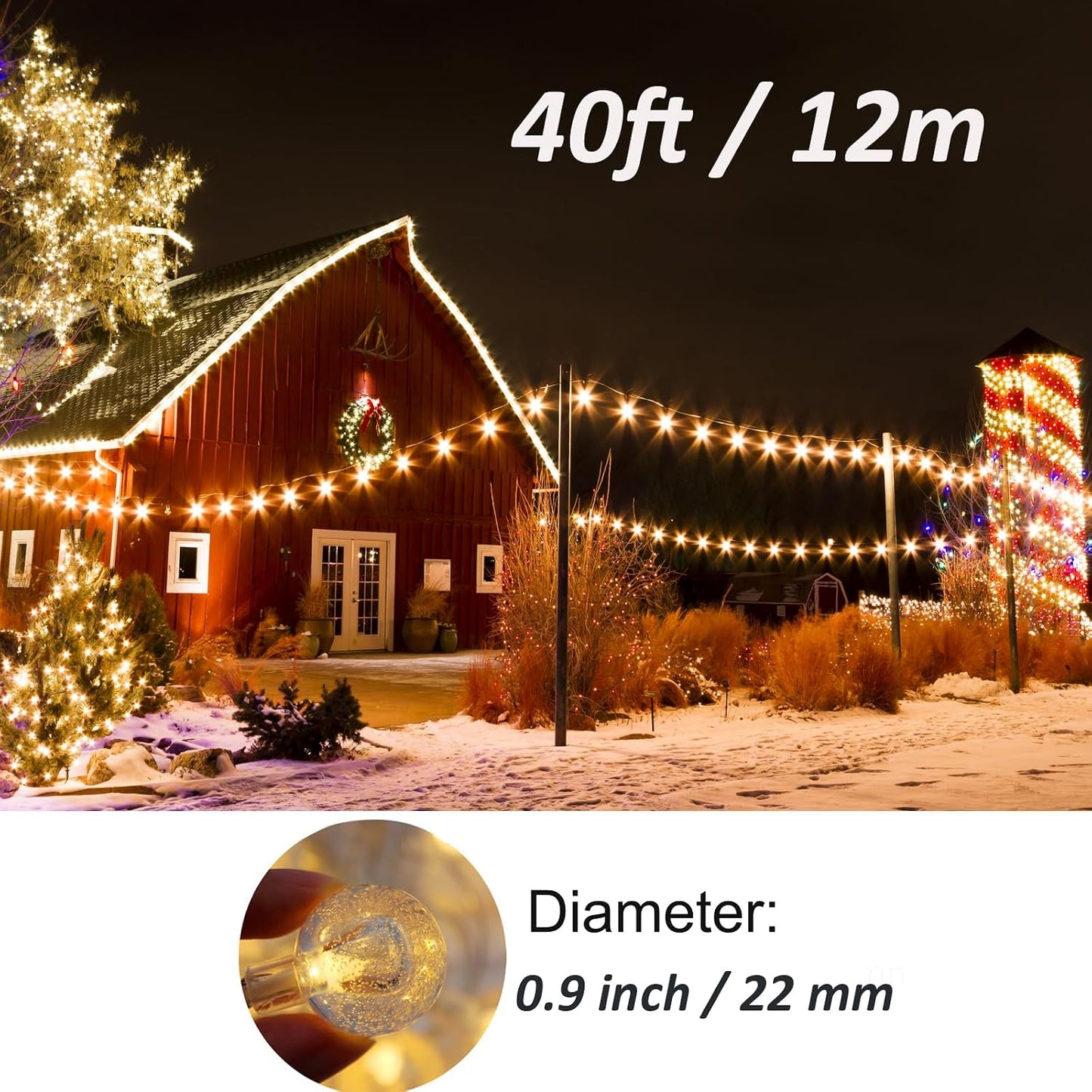 Mocalido 40ft Globe String Lights Battery Operated Outdoor, 80 LEDs Hanging Lights with Remote, Warm White & Multicolor Waterproof for Outside Indoor Camping Tent Decor