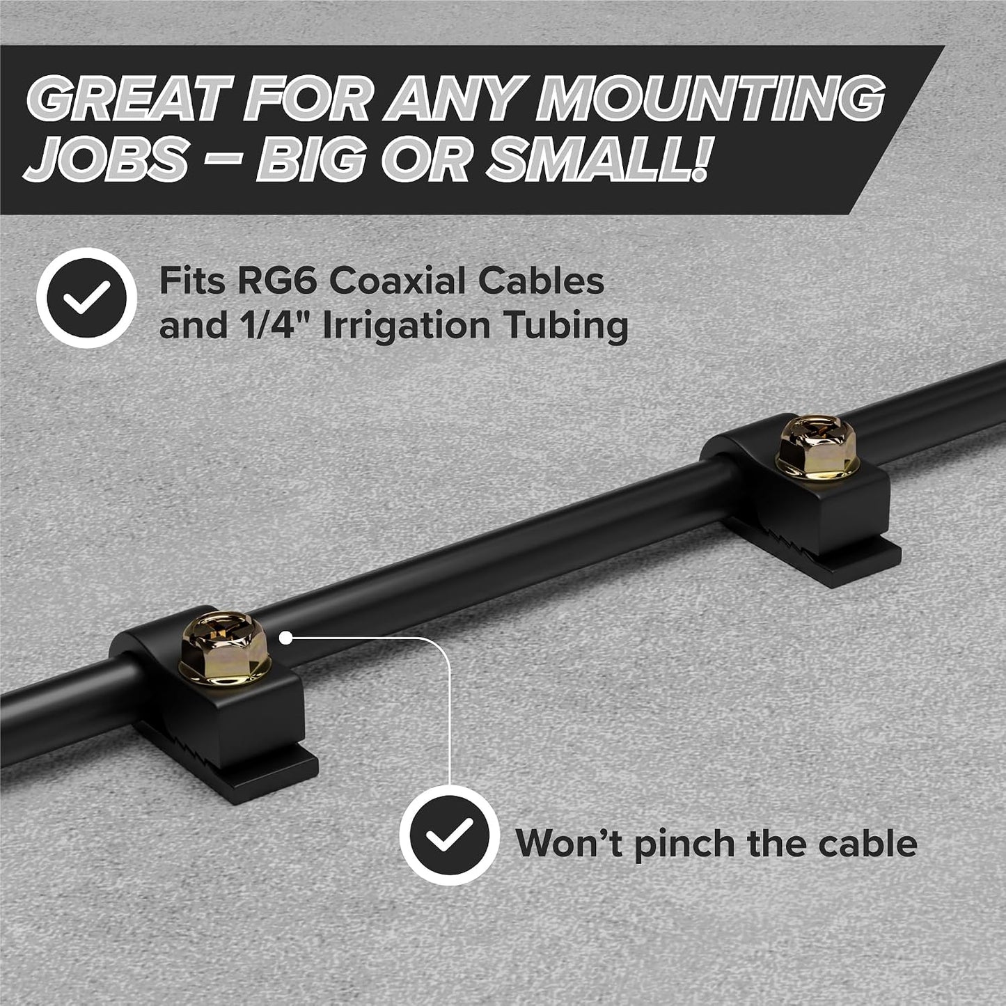 THE CIMPLE CO Single Cable Clips with Screws - 1/4 Inch Coaxial Cable Clamps Outdoor - Exterior Cord Management for Coax, CAT Ethernet, Electrical Wire - Screw Clamps for Wires - 100 PCS, Black