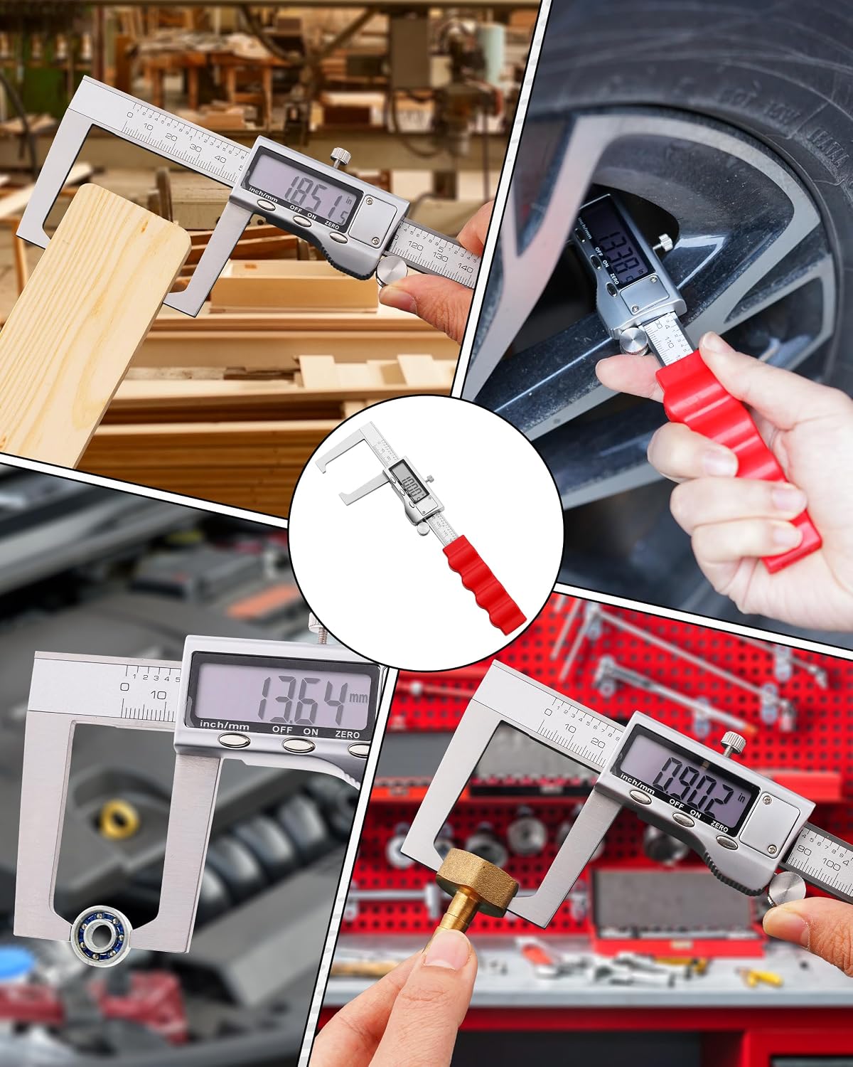 Brake Rotor Measuring Tool, Digital Caliper for Disc Brake Thickness, Rotor Gauge - No Wheel Removal, 6” Stainless Steel Vernier Rotor Micrometer, Large LCD, Inch/Metric Modes, Silver