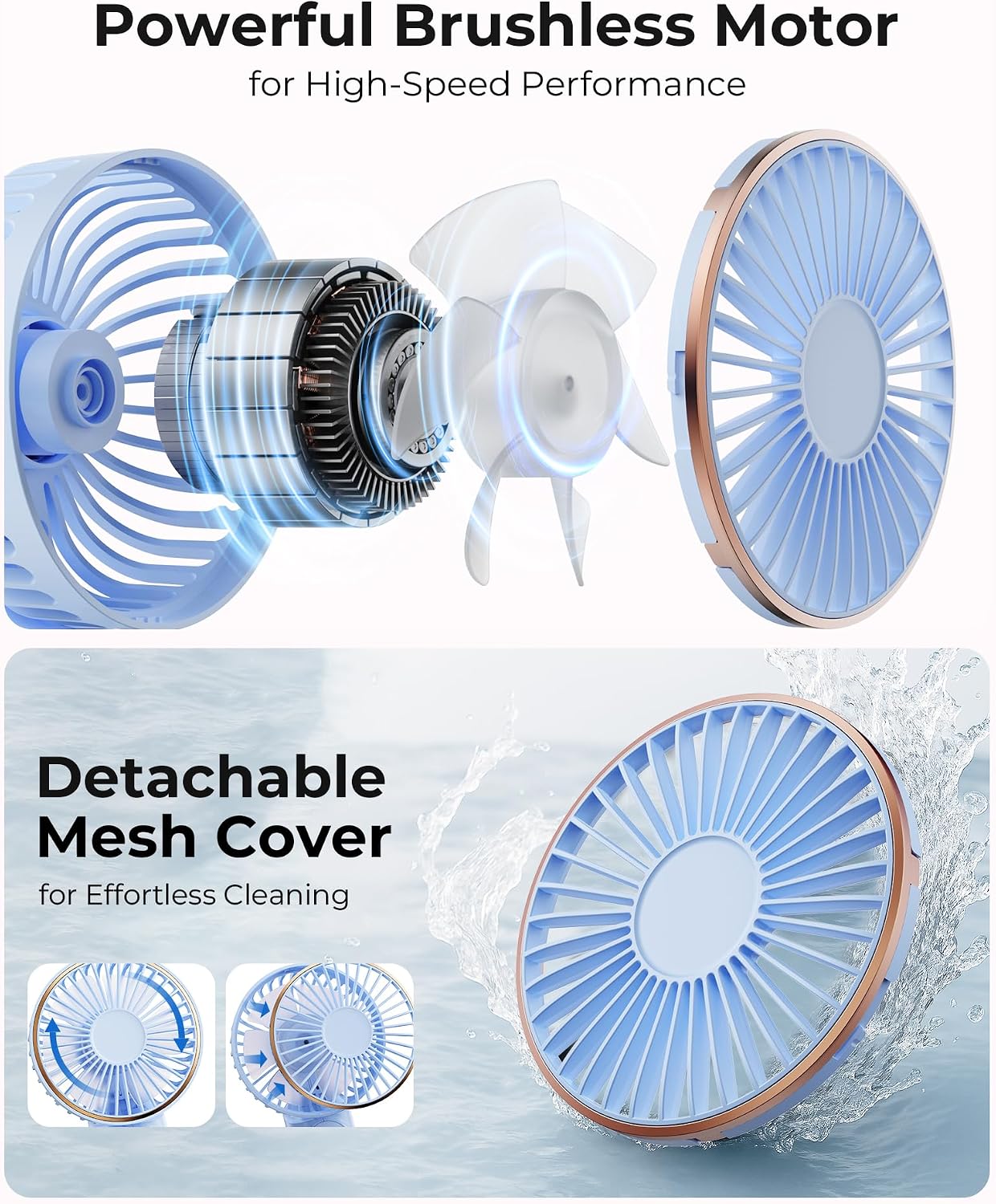 TUNISE Portable Handheld Fan, Portable Fan Rechargeable, 4000mAh, 180° Adjustable, 6 Speed Wind, Display Electricity in Real Time, USB Rechargeable Foldable Fan, Quiet Personal Fan as Power Bank