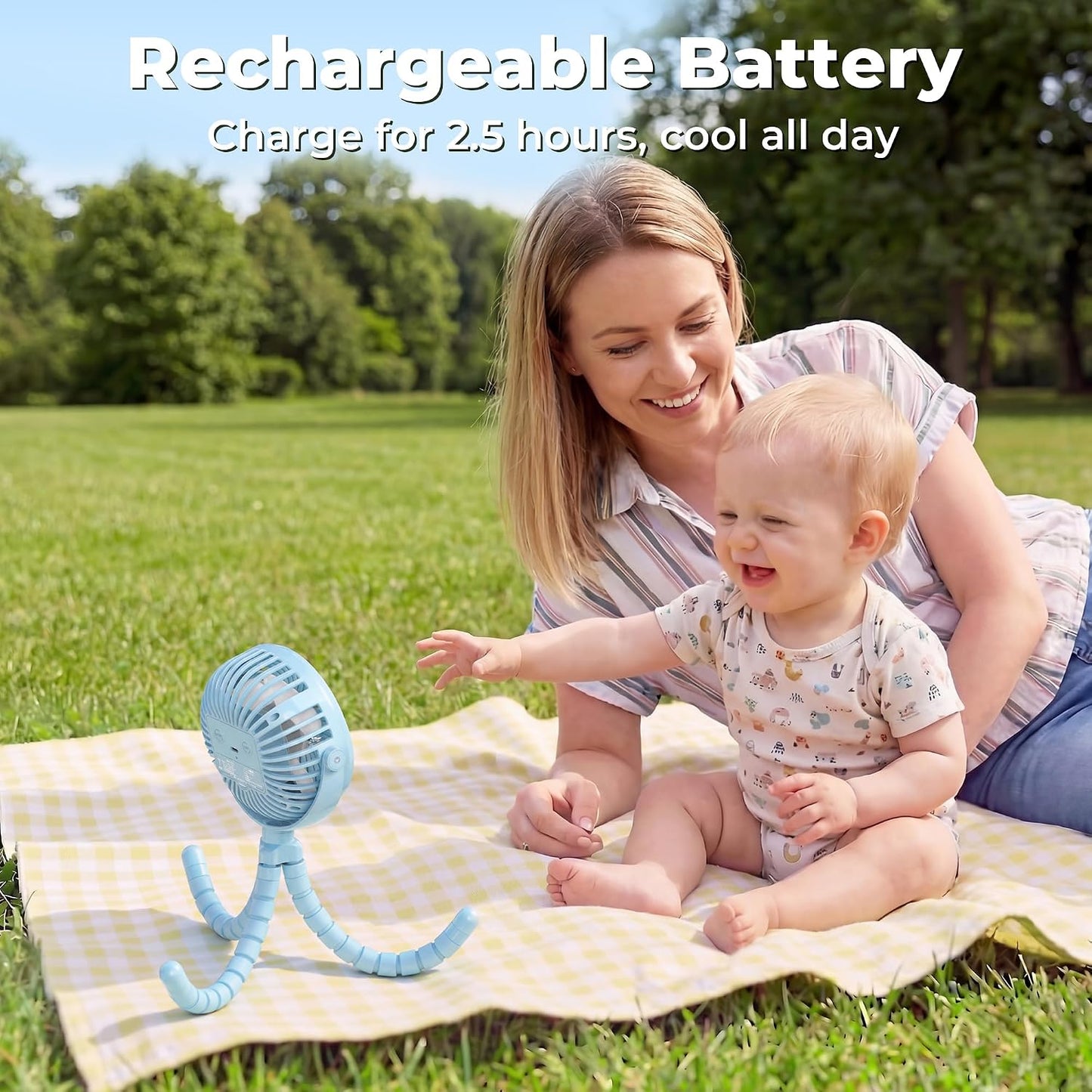 AMACOOL Battery Operated Stroller Fan, Portable Clip On Fan Rechargeable | Baby Travel Essentials for Beach Disney, Newborn Boy & Girl Gifts Registry Search, Cooling for Car Seat Wagon Crib Treadmill