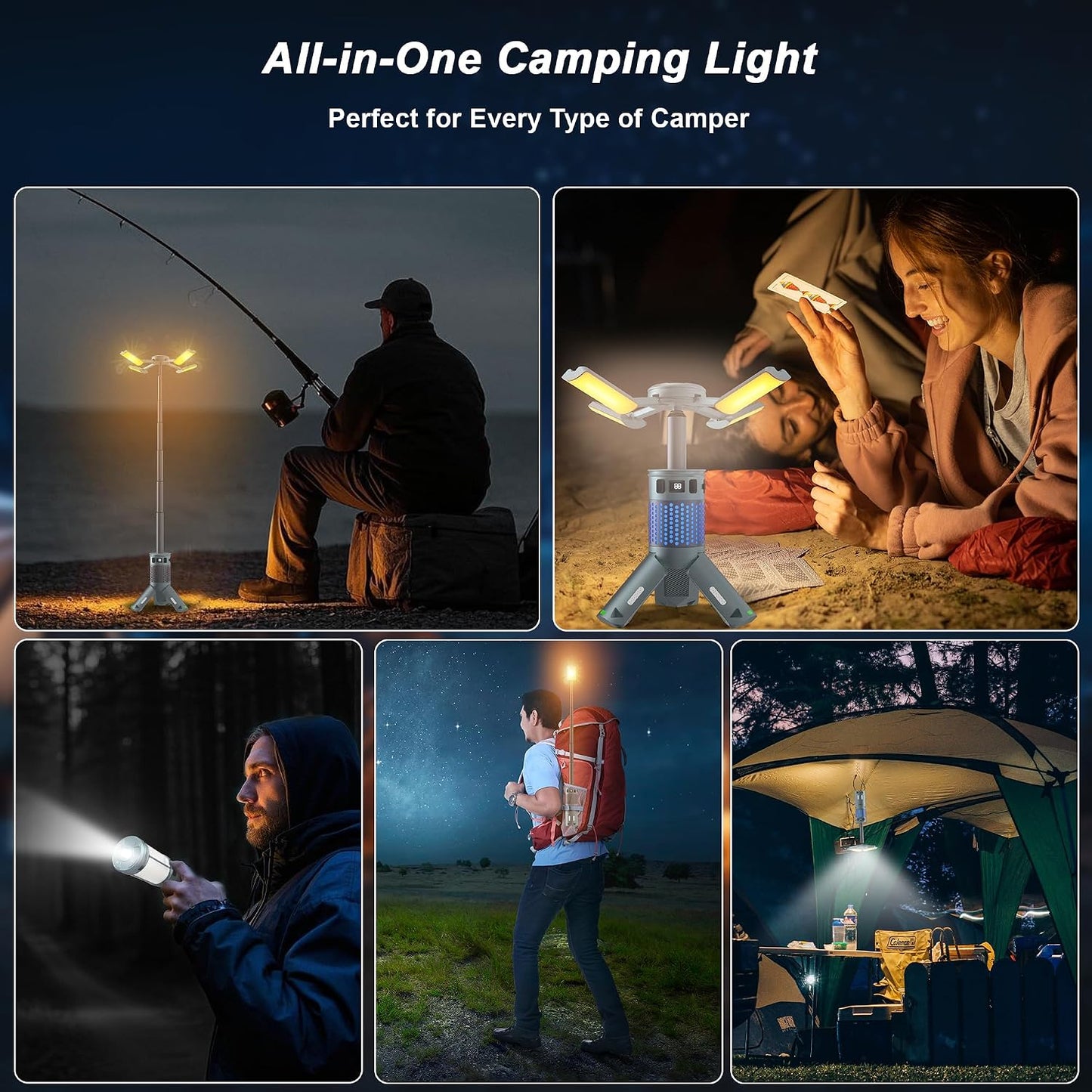 Camping Lights, Rechargeable Telescopic Camping Lights with Stand,12000mAh Camping Lanterns & Lights with RGB, Magnetic Base, Portable Flashlights for Camping, Hiking, Emergency