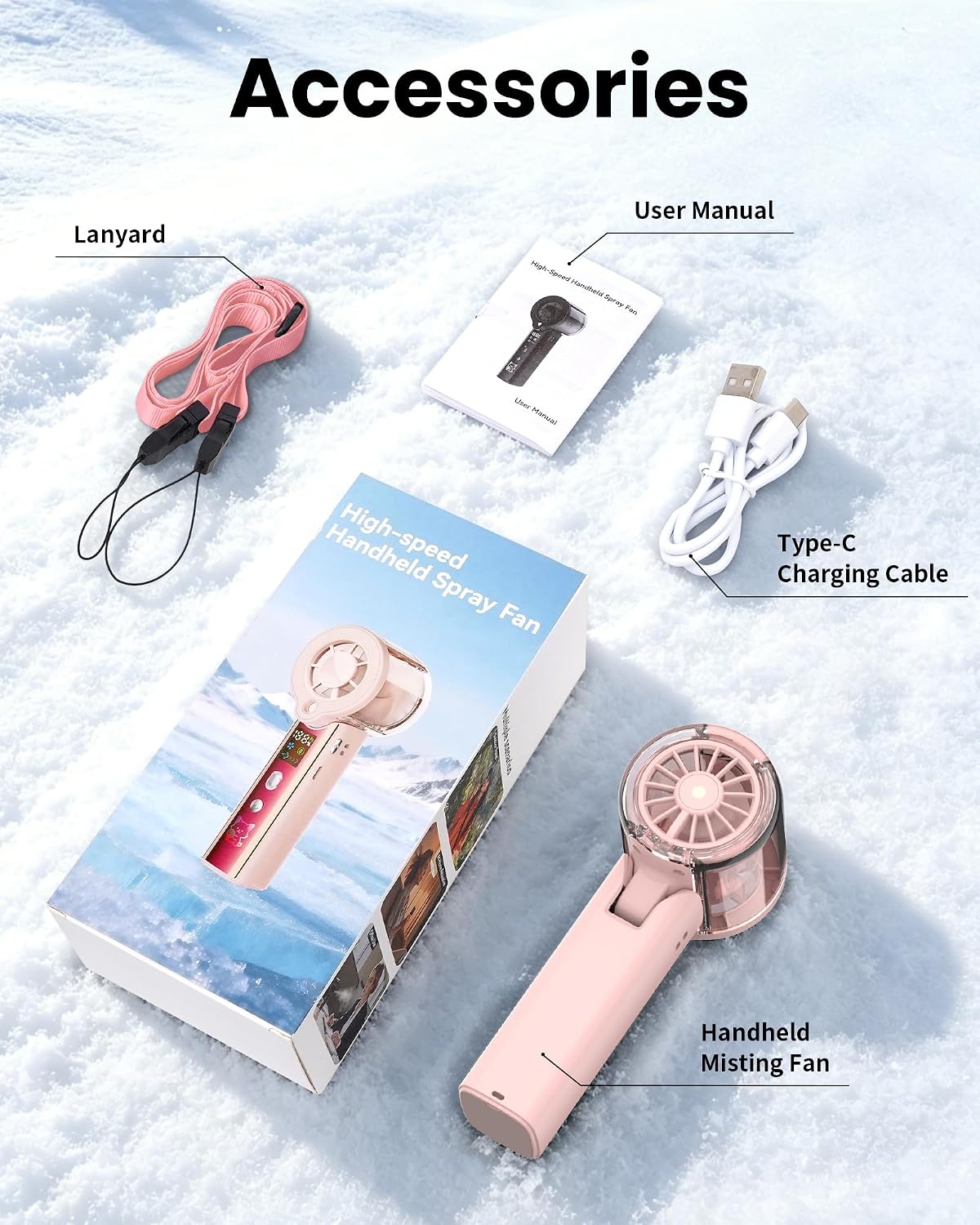 Portable Misting Fan with Mist, 3-in-1 Rechargeable Handheld 4000mAh | Adjustable mist mode, 100-speed wind control, LED display, power bank function, 30000RPM, compact & lightweight