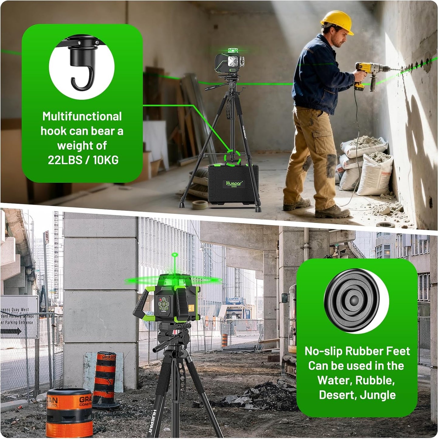 Huepar Professional Laser Level Tripod, Fathers Day Dad Gifts, 68 Inch Adjustable Height, Suit for Heavy Duty Lasers Levels, Point Laser, Distance Measure - Phone Holder, 1/4" & 5/8" Thread Mount
