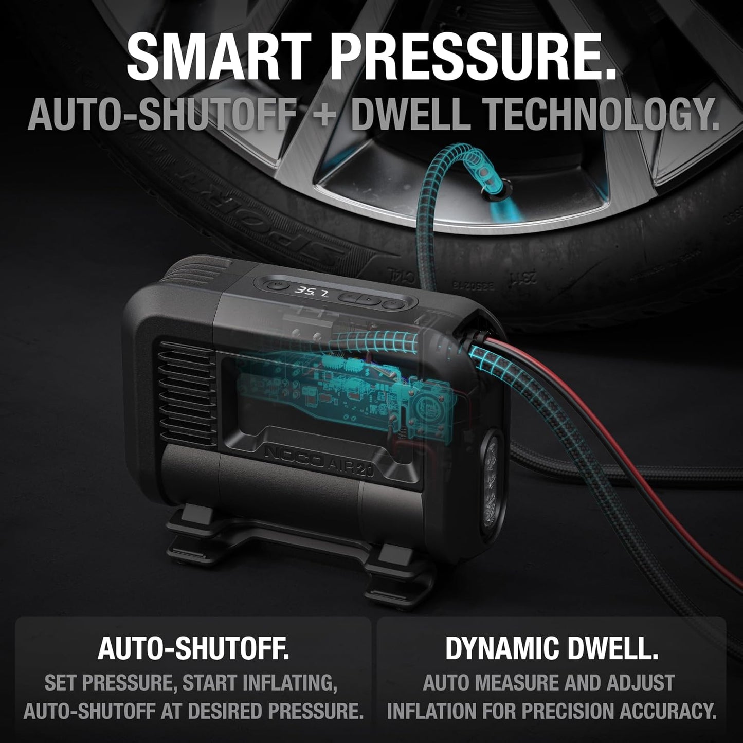 NOCO AIR20 47 LPM 12V Portable Tire Inflator & Air Compressor | Inflates 0-40 PSI in 2.5 Minutes, 100 PSI, Digital Gauge & Auto-Shutoff, Battery Clamps, Tires up to 35 Inches