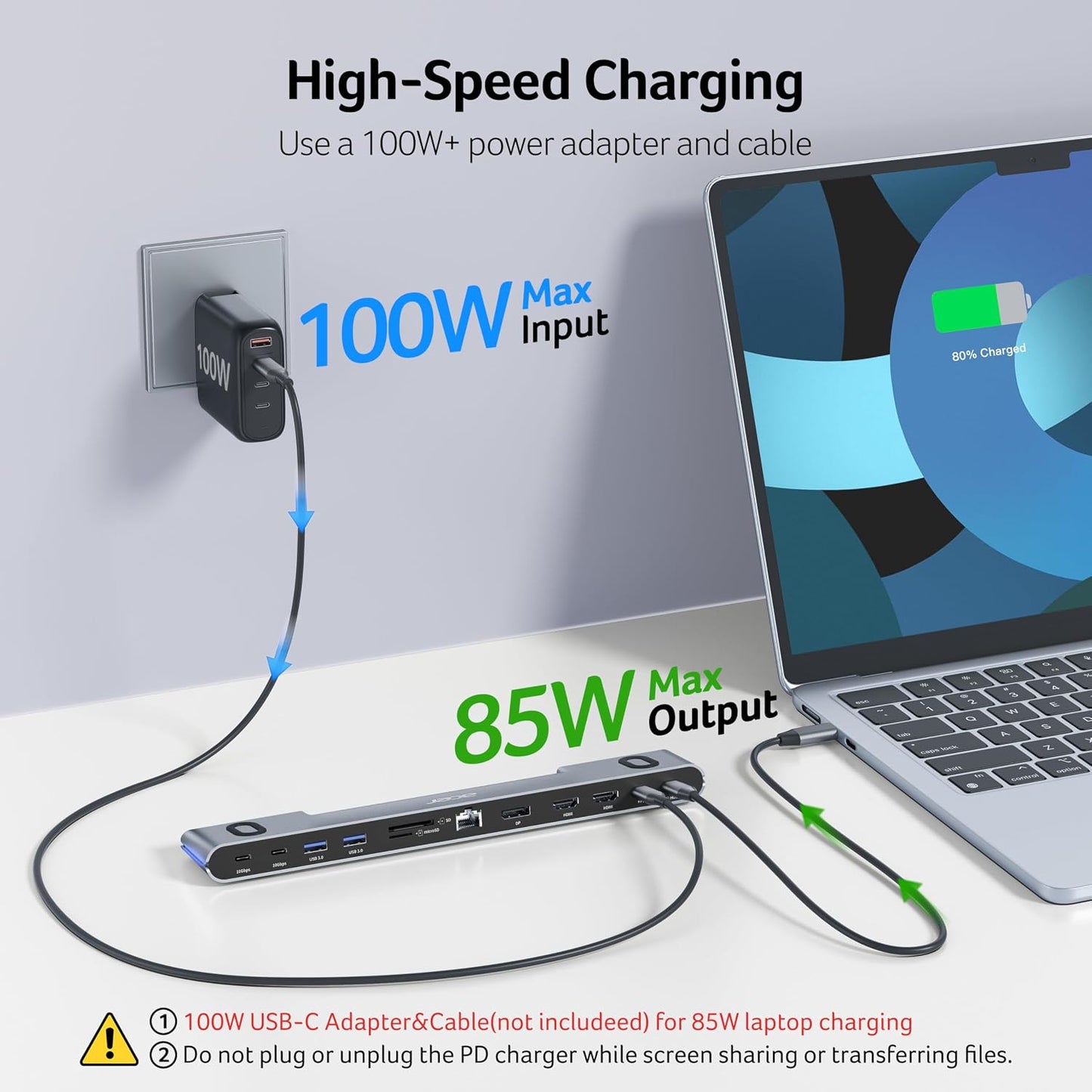 Acer Docking Station 3 Monitors, 11-in-1 Laptop Docking Station Stand with DP 8K + Dual HDMI 4K@60Hz, Ethernet, 10Gbps Data, 100W PD, SD/TF, USB C Dock with Detachable Cable for Acer/Dell/Mac/HP