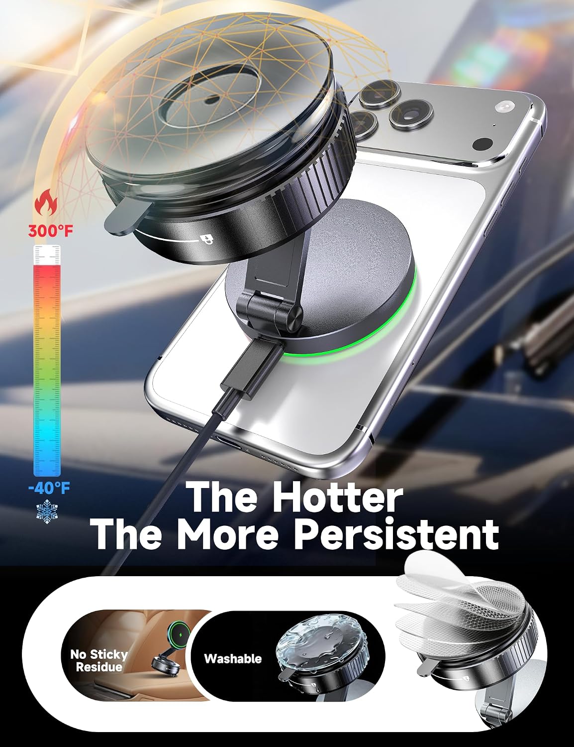 15W Magsafe Car Mount Charger, Faster Charging Wireless Car Charger | [105+LBS Suction & 3800gf Magnetic] Car Phone Holder, 360° Adjustable, Phone Holders for Your Car for iPhone & Android