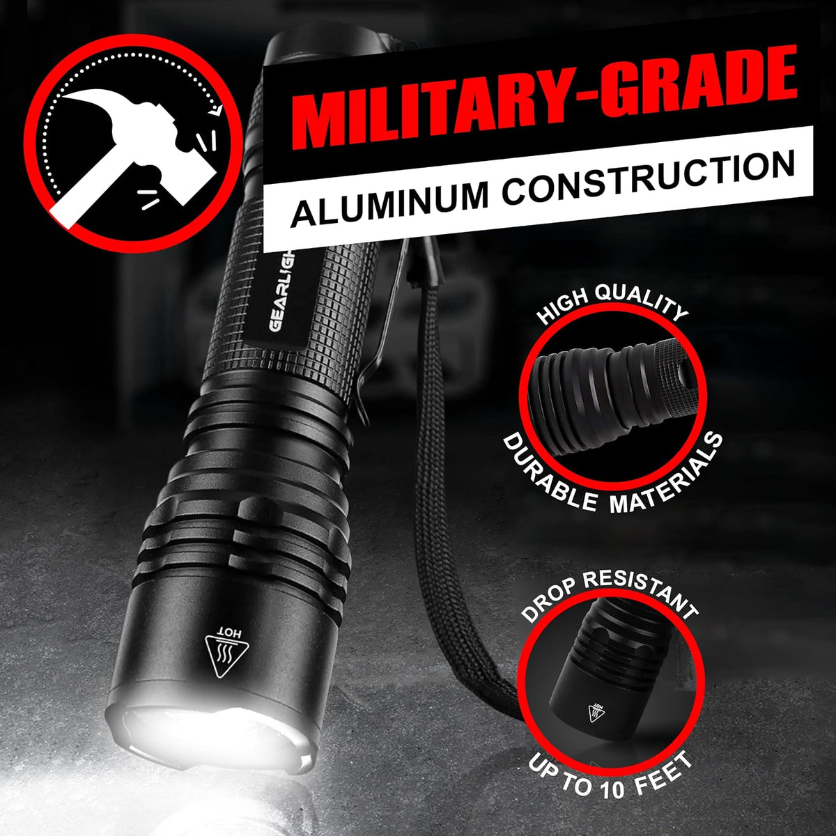 GearLight LED Tactical Flashlights High Lumens - Mini Flashlights for EDC Carry - Compact Powerful Emergency Flashlight Made from Military-Grade Aluminum - Drop Resistant and Water Resistant